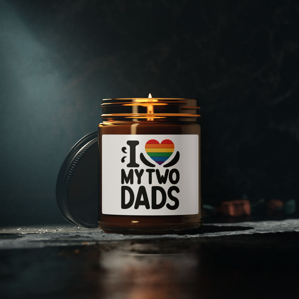 Rainbow Pride Fathers Day Scented Soy Candle, Gift for Gay Dads, LGBTQ+ Pride Month Celebration From Daughter Son, I Love My Two Dads Heart
