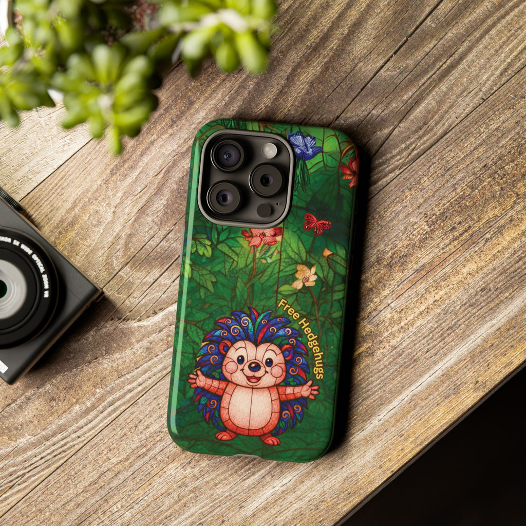 Stained Glass Hedgehog Phone Case – "Free Hedgehugs" Floral Design