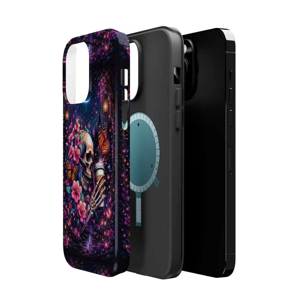 Skull & Cherry Blossom Phone Case – Floral Gothic MagSafe Cover