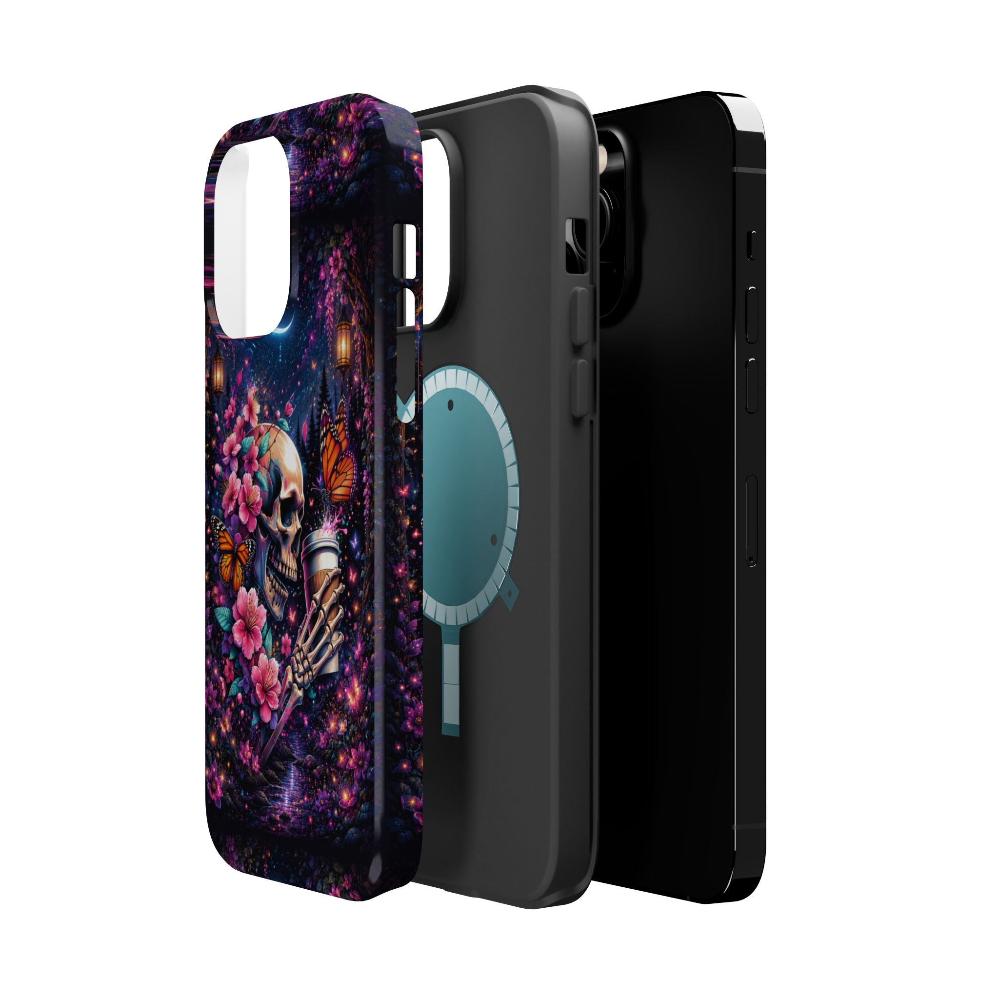 Skull & Cherry Blossom Phone Case – Floral Gothic MagSafe Cover