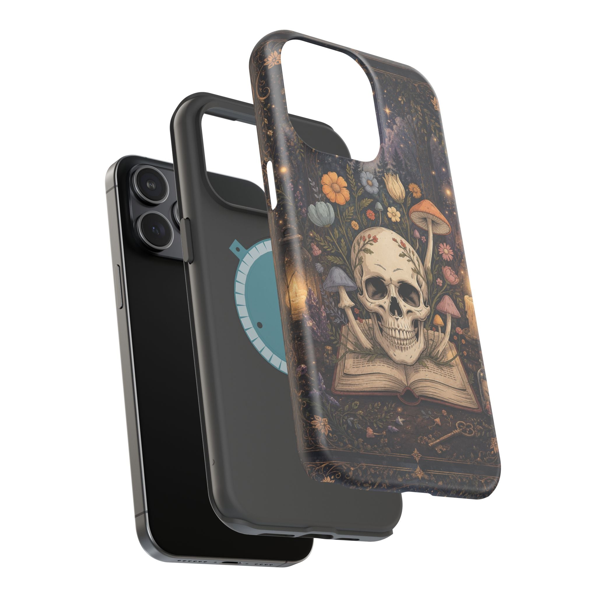 Skull & Mushroom Phone Case – Gothic MagSafe-Compatible Impact-Resistant Case