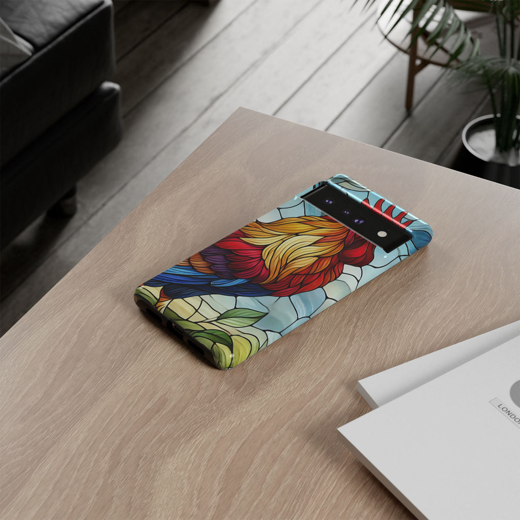 Colorful Stained Glass Rooster Android Case, Tough Protective Phone Cover, Farmhouse Decor Protective Phone Case, Unique Chicken Design
