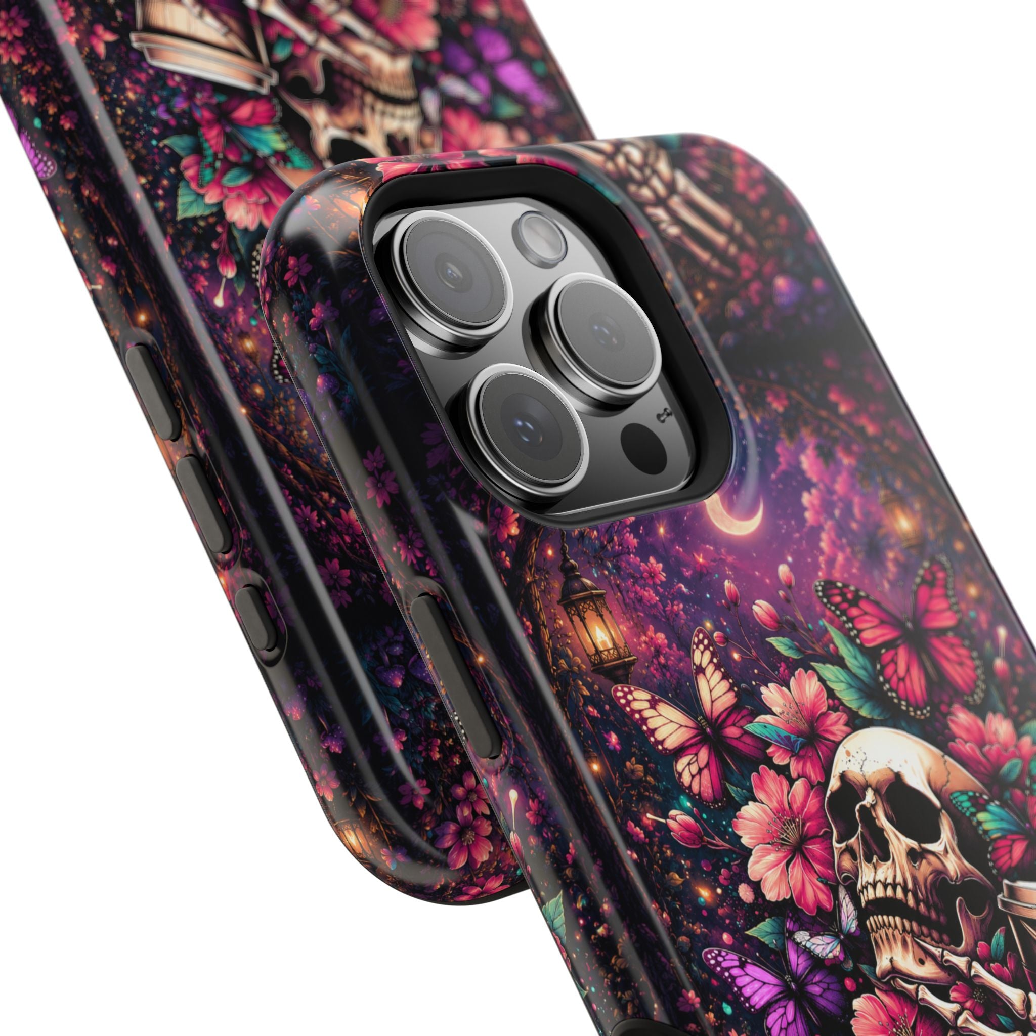Skull & Butterflies Phone Case – Gothic Floral MagSafe-Compatible Case