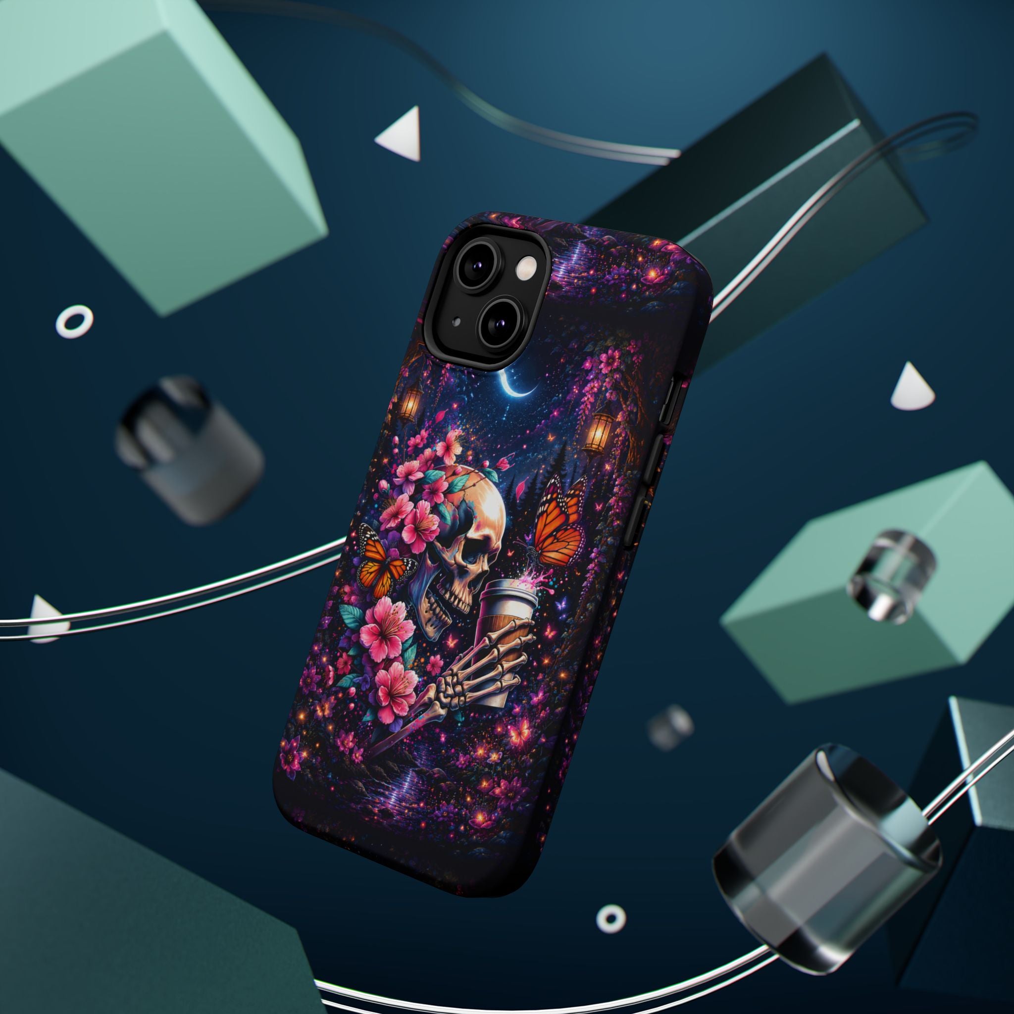 Skull & Cherry Blossom Phone Case – Floral Gothic MagSafe Cover