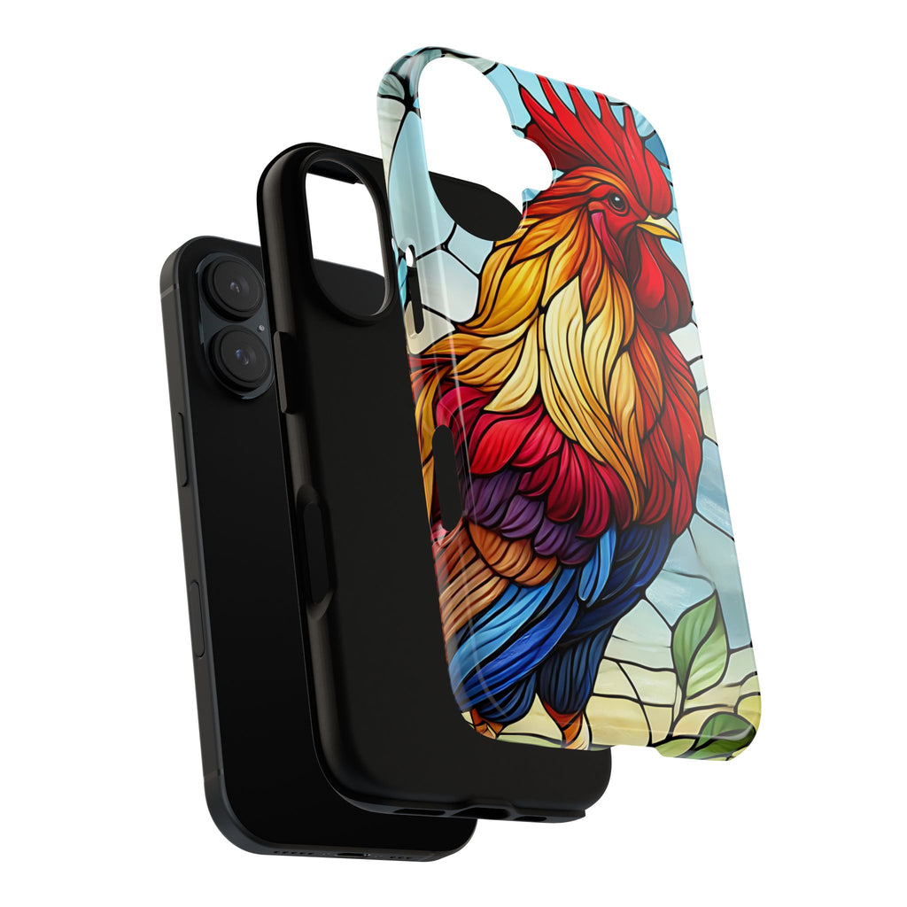 Rooster Faux Stained Glass Phone Case – 3D Full-Wrap Protective Cover with TPU Liner