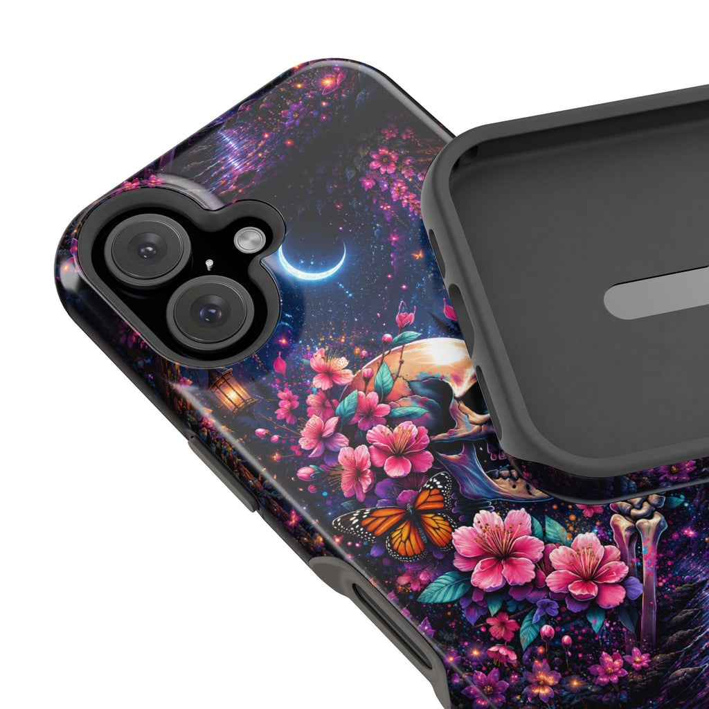 Skull & Cherry Blossom Phone Case – Floral Gothic MagSafe Cover