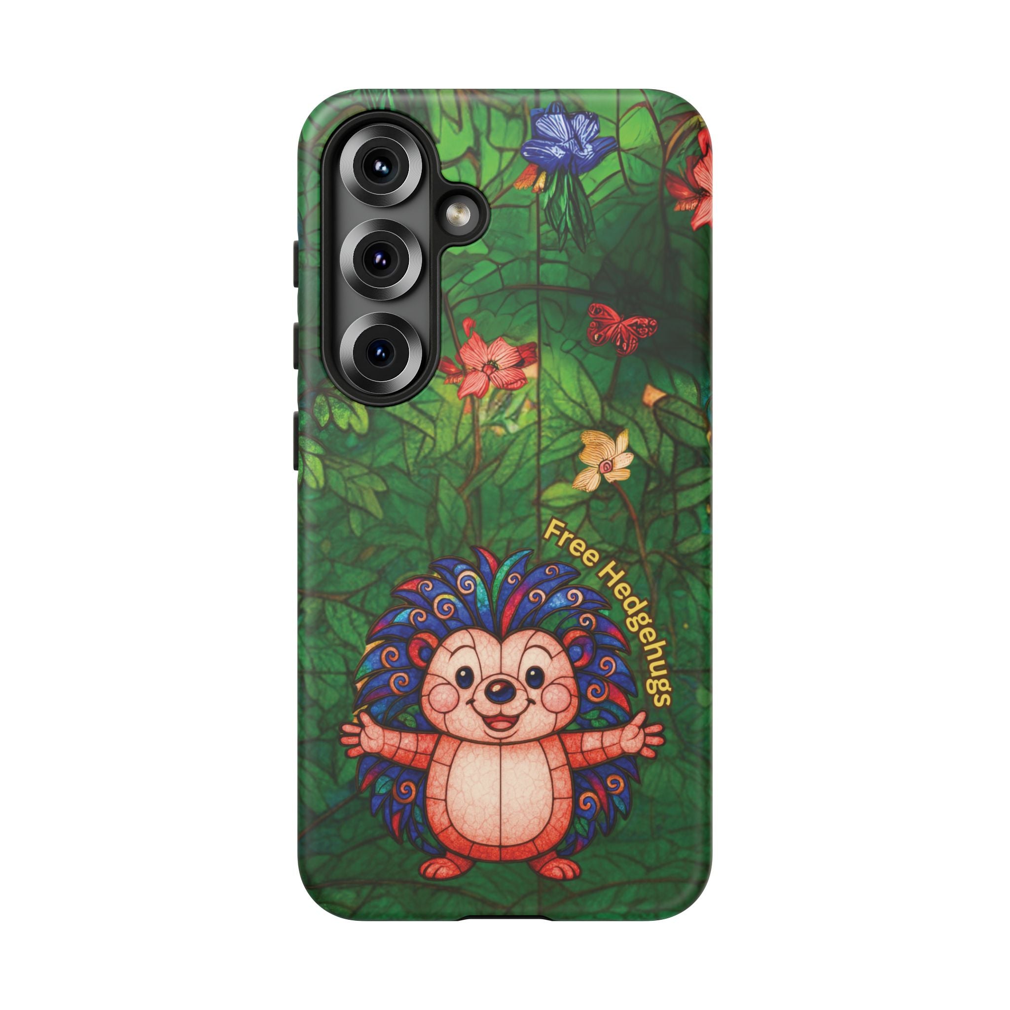 Stained Glass Hedgehog Phone Case – "Free Hedgehugs" Floral Design