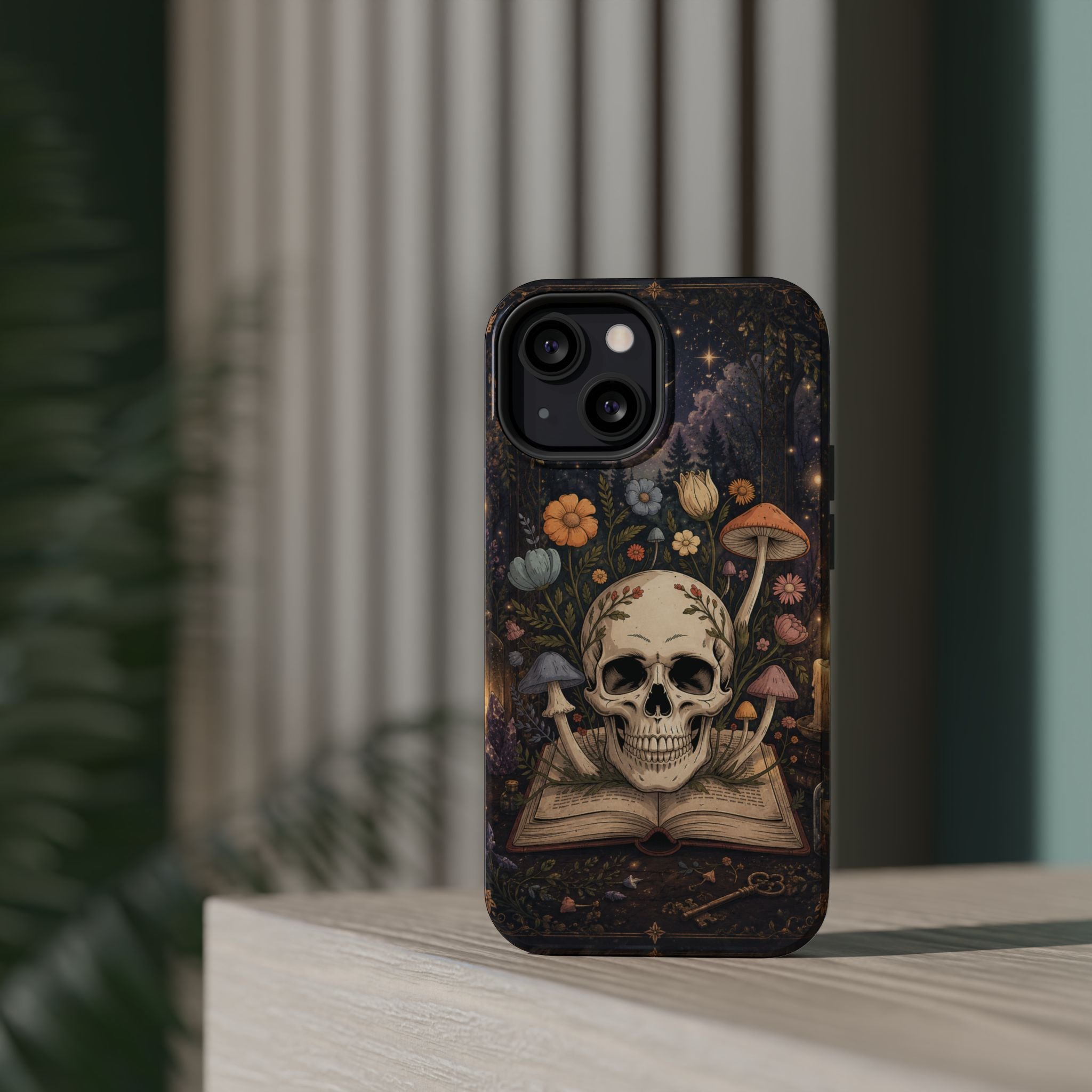 Skull & Mushroom Phone Case – Gothic MagSafe-Compatible Impact-Resistant Case