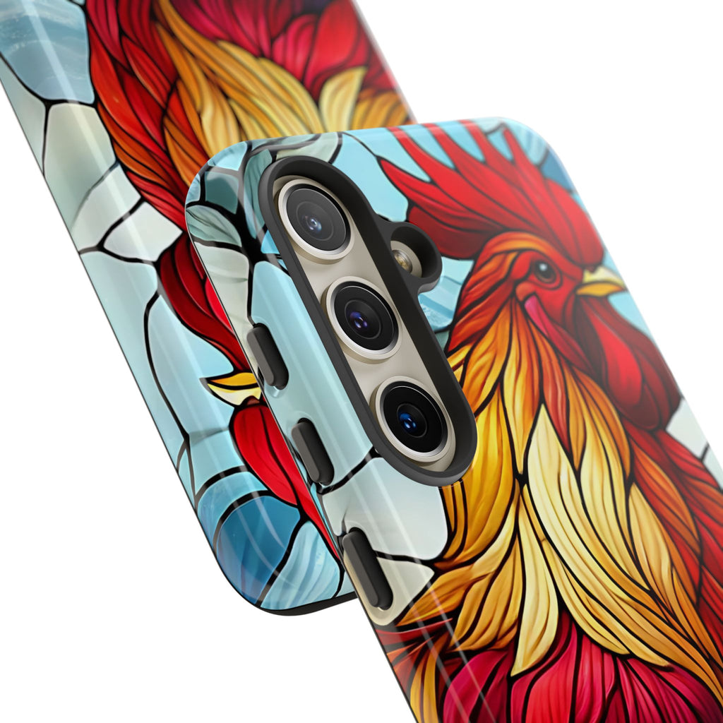 Colorful Stained Glass Rooster Android Case, Tough Protective Phone Cover, Farmhouse Decor Protective Phone Case, Unique Chicken Design