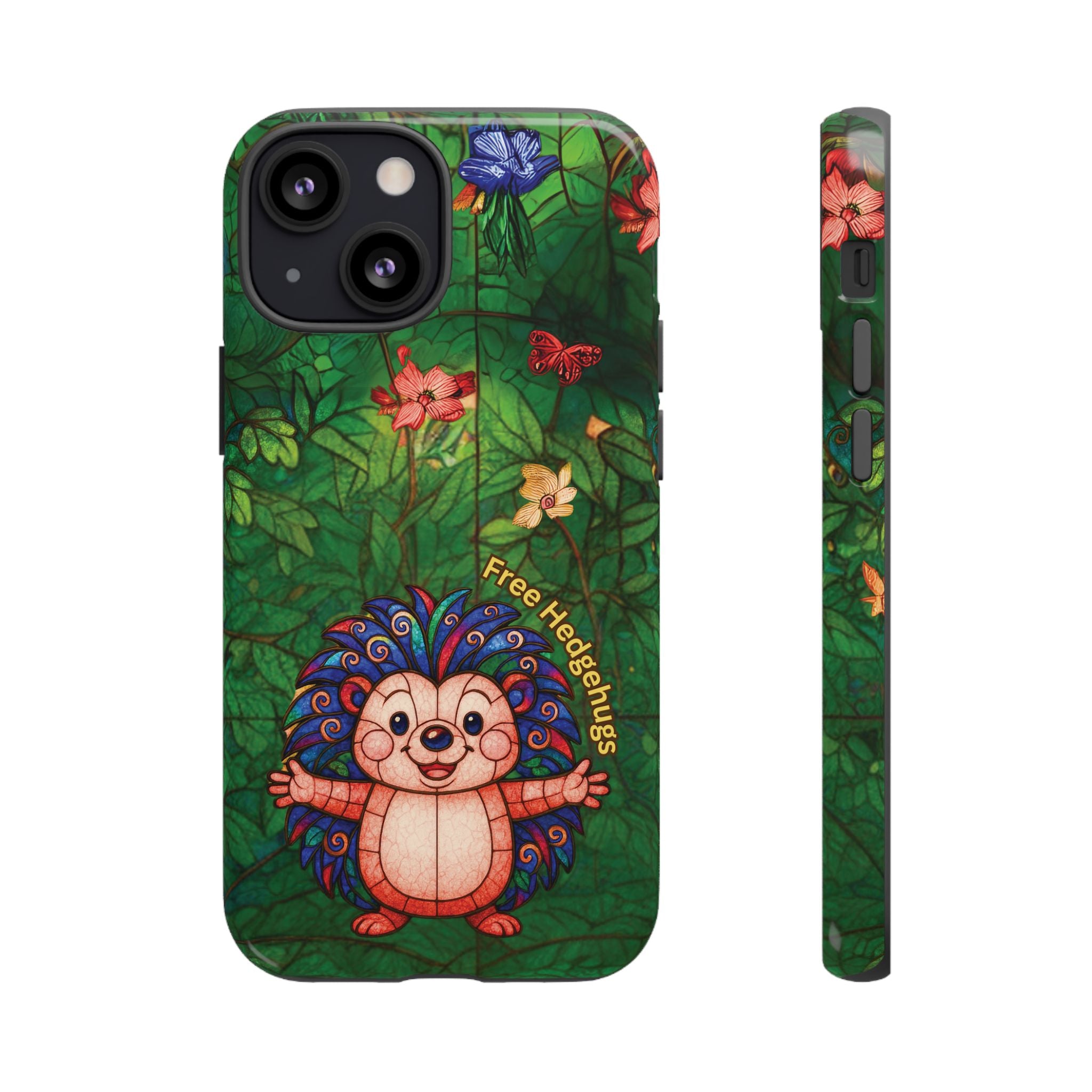 Stained Glass Hedgehog Phone Case – "Free Hedgehugs" Floral Design