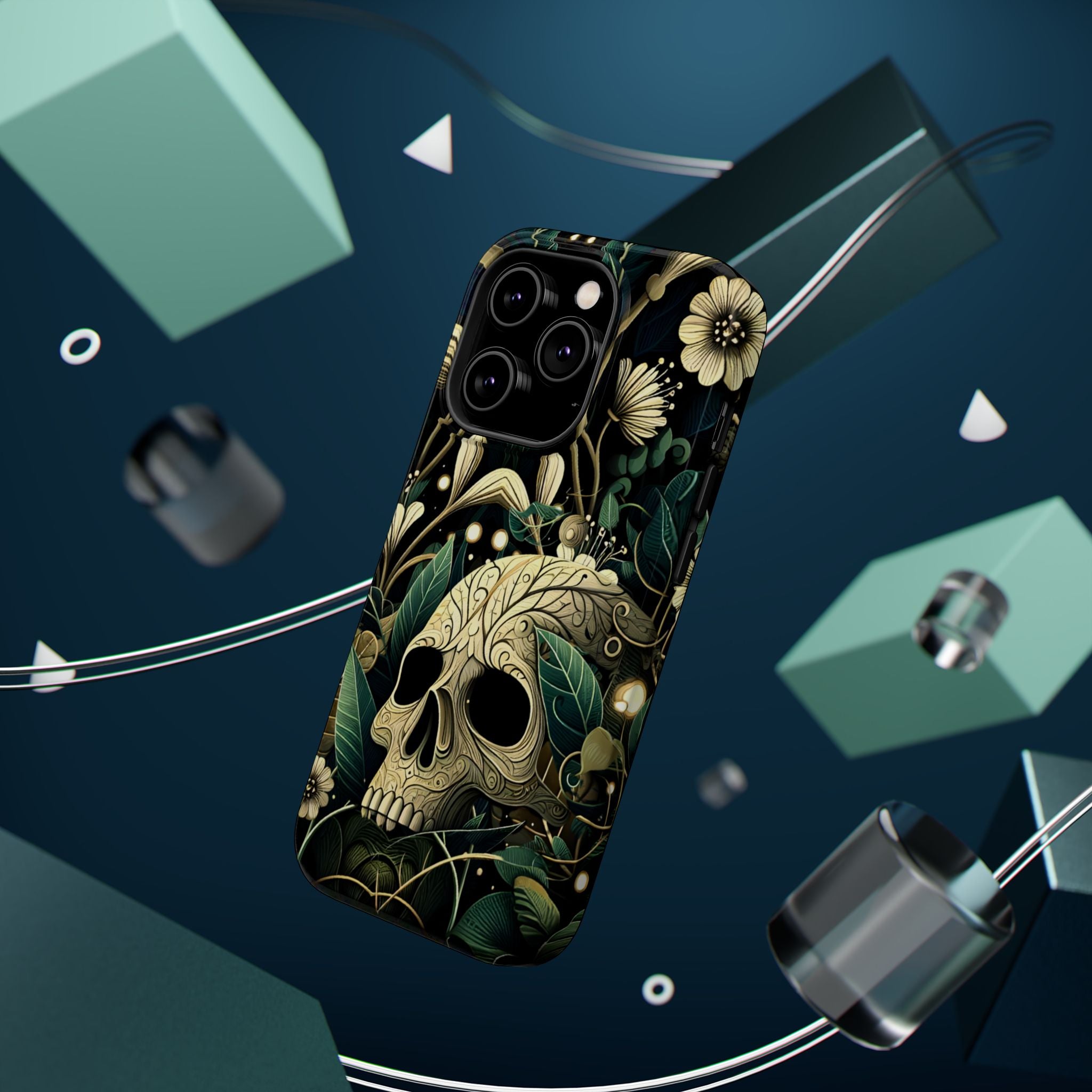Floral Skull Phone Case – Botanical Gothic MagSafe-Compatible Cover