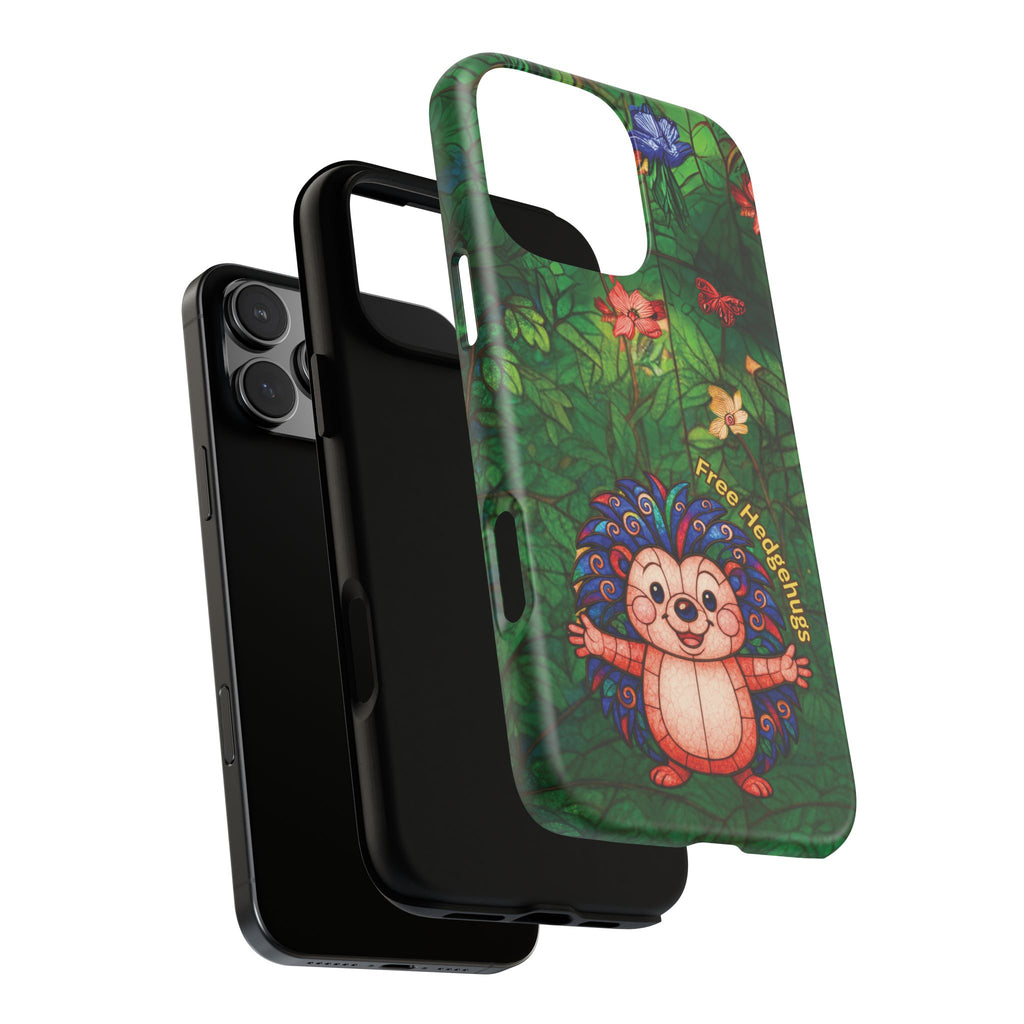 Stained Glass Hedgehog Phone Case – "Free Hedgehugs" Floral Design