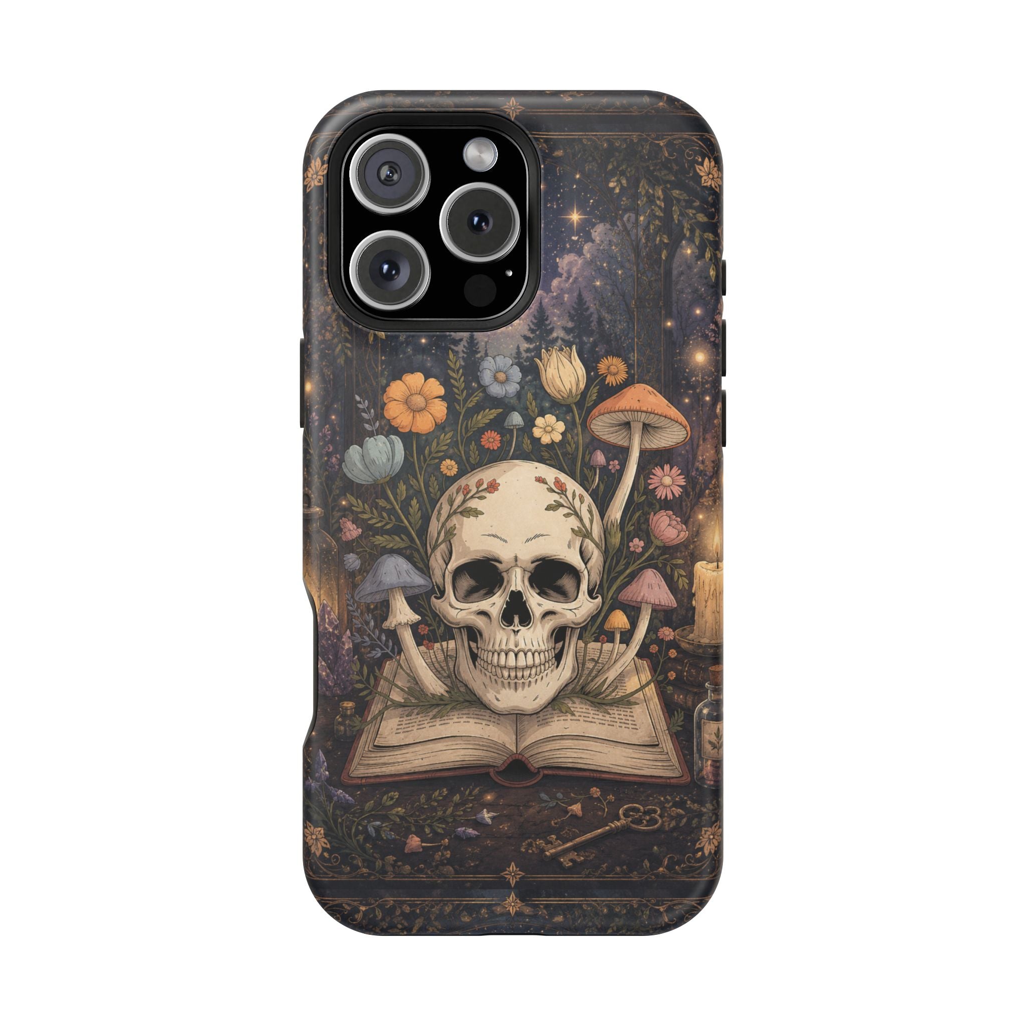 Skull & Mushroom Phone Case – Gothic MagSafe-Compatible Impact-Resistant Case