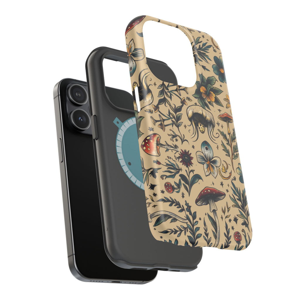 Vintage Botanical Mushroom Phone Case – MagSafe-Compatible Cover