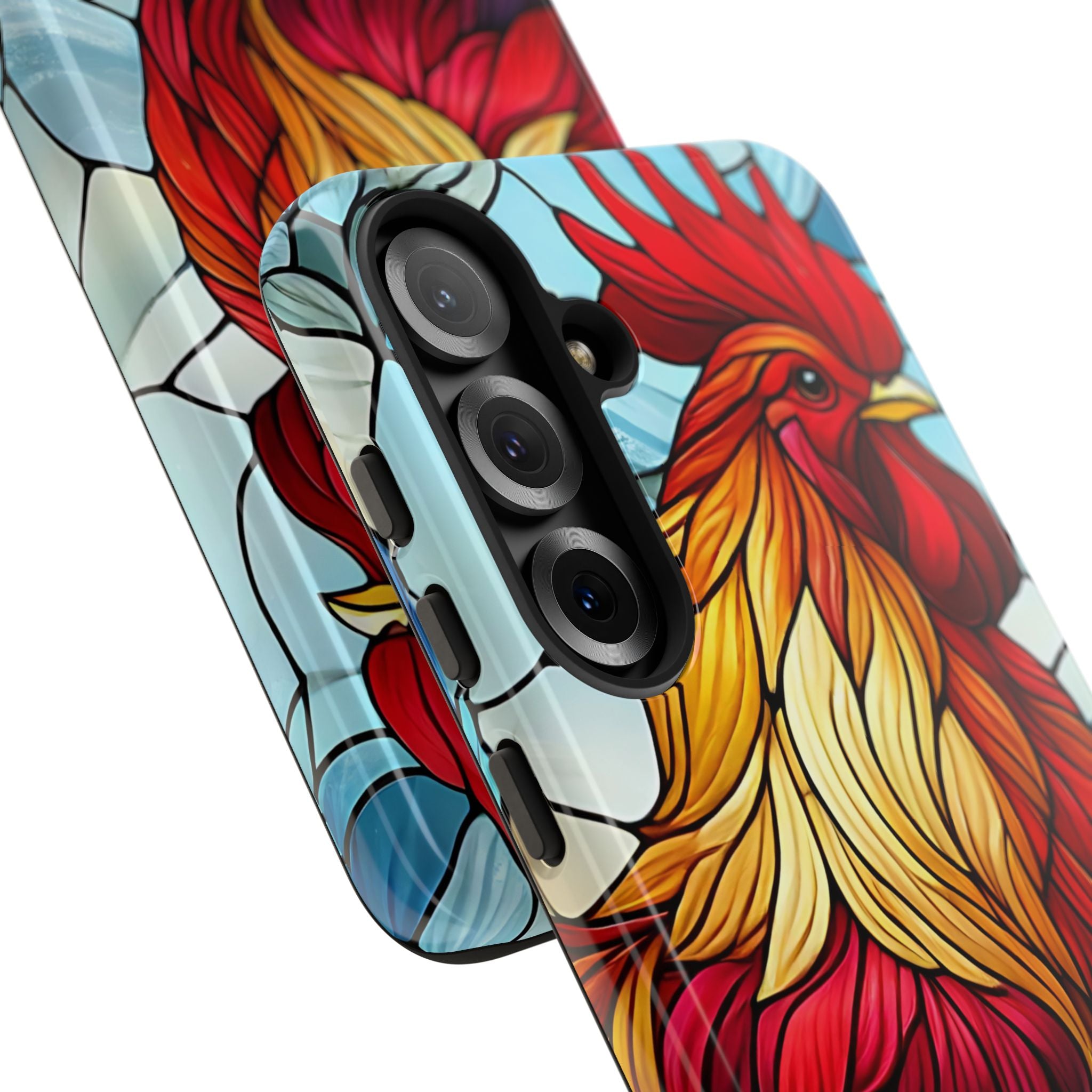 Rooster Faux Stained Glass Phone Case – 3D Full-Wrap Protective Cover with TPU Liner