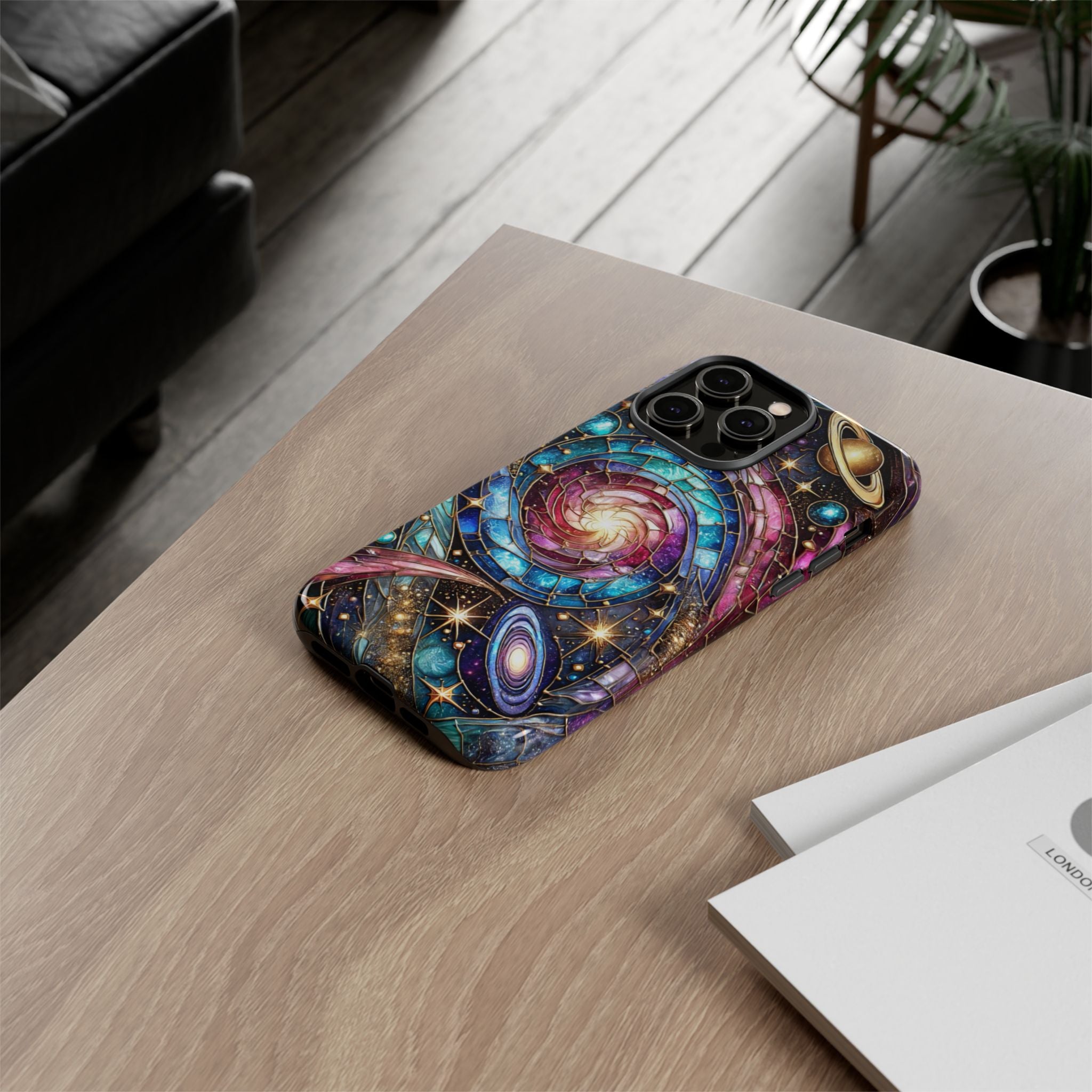 Galaxy Swirl Stained Glass Phone Case – Cosmic Celestial Cover