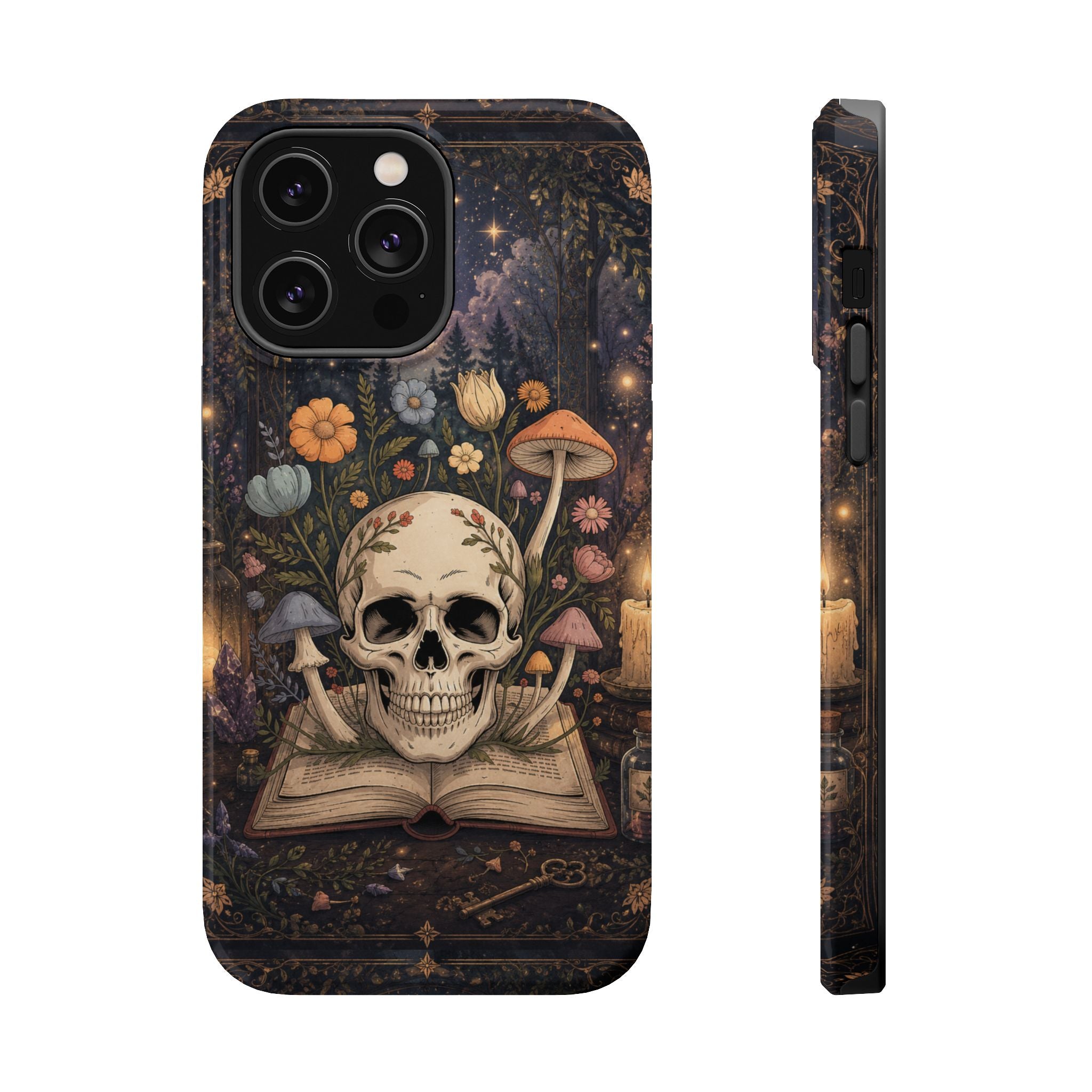 Skull & Mushroom Phone Case – Gothic MagSafe-Compatible Impact-Resistant Case