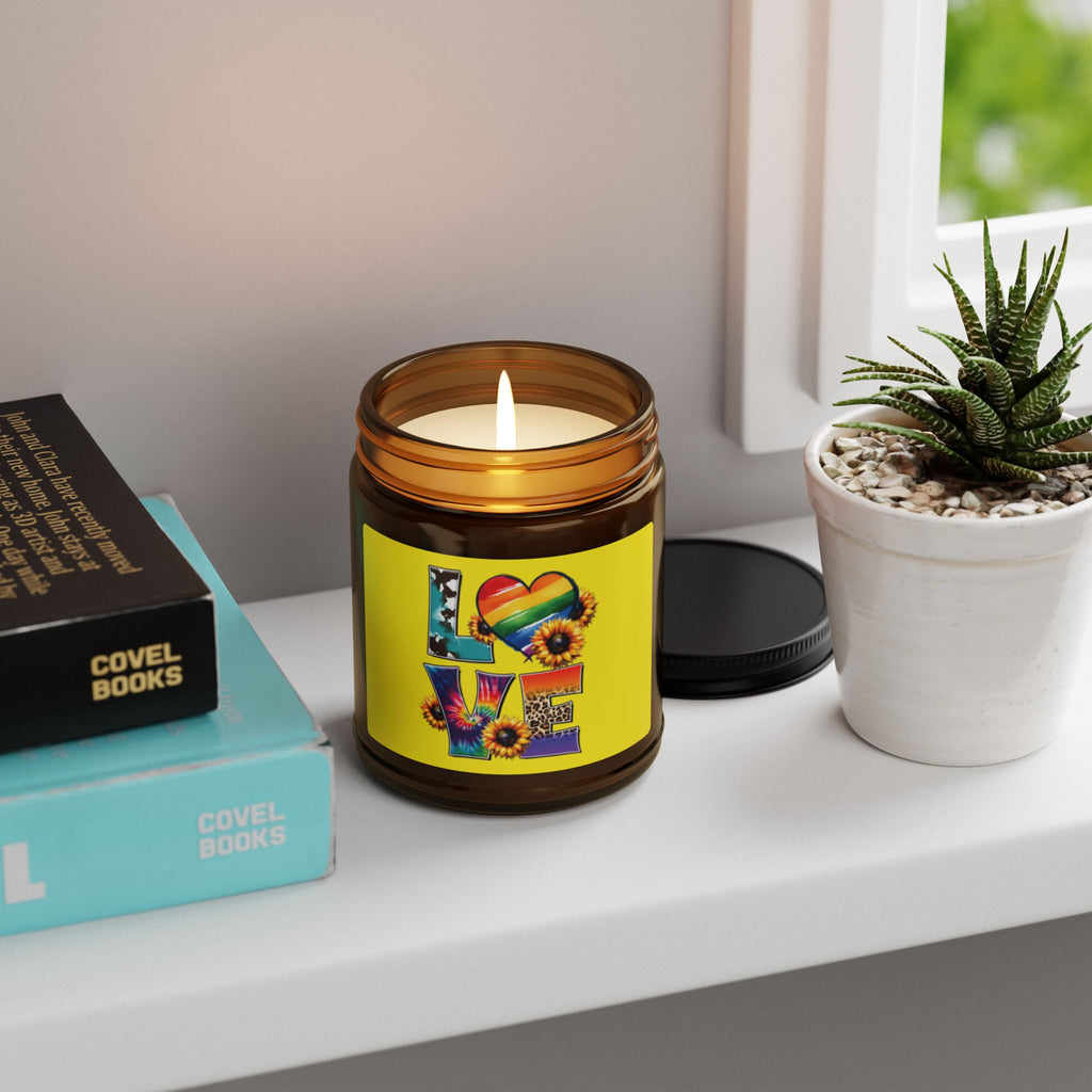 Colorful LGBTQ+ Rainbow Heart Love Scented Soy Candle, Wedding Anniversary Gift From Family, Inclusive Pride Statement Candle, Gay Grad Gift