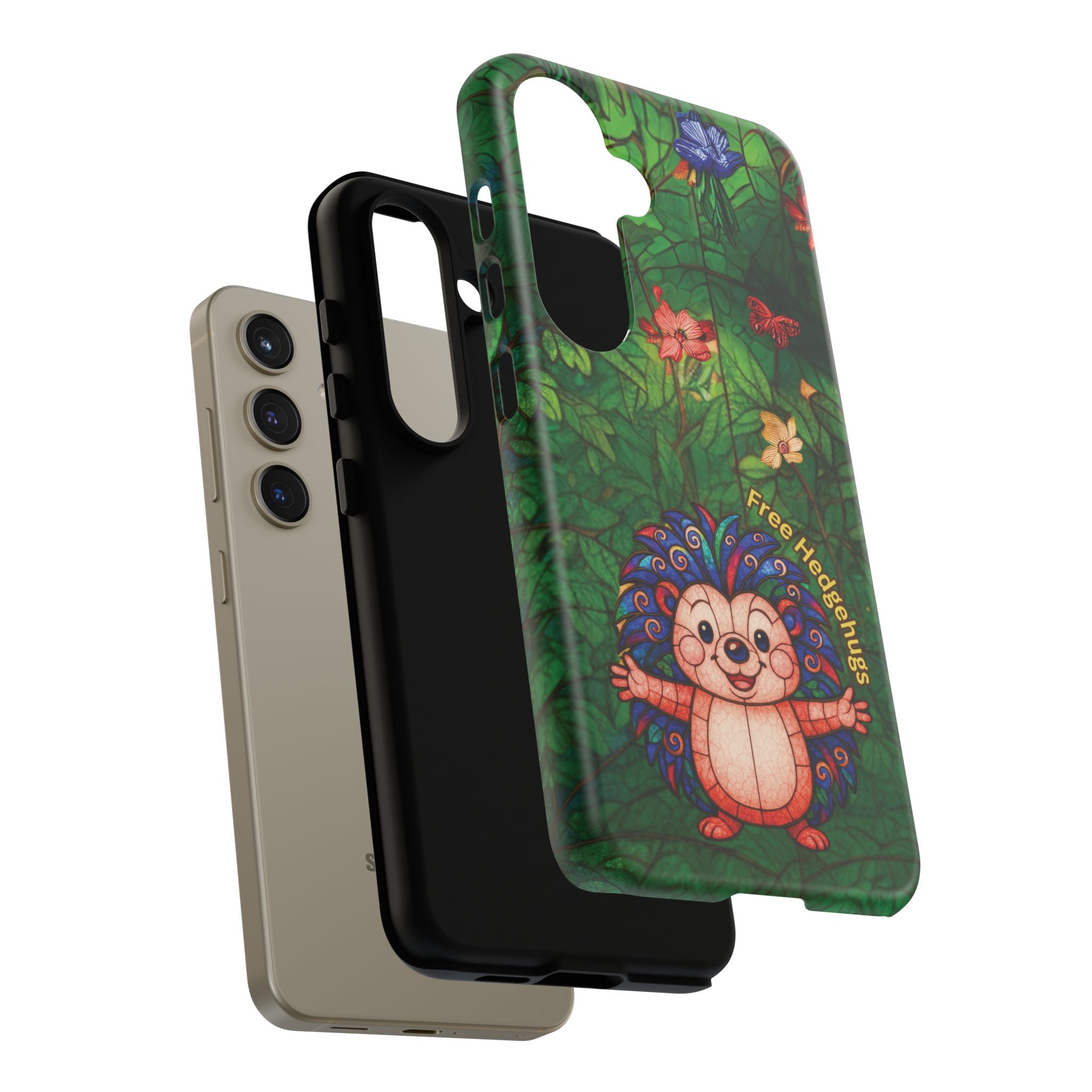 Stained Glass Hedgehog Phone Case – "Free Hedgehugs" Floral Design