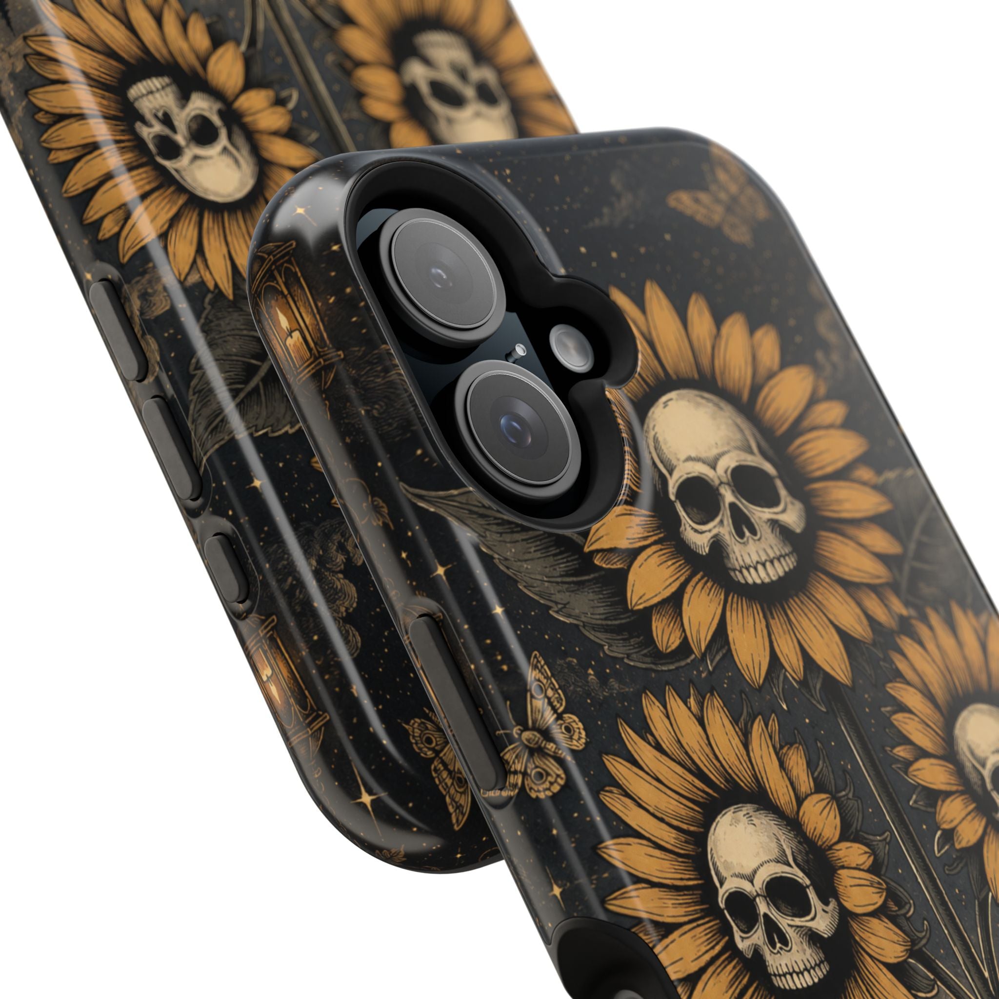 Skull Sunflowers Phone Case – Dark Floral MagSafe-Compatible Cover