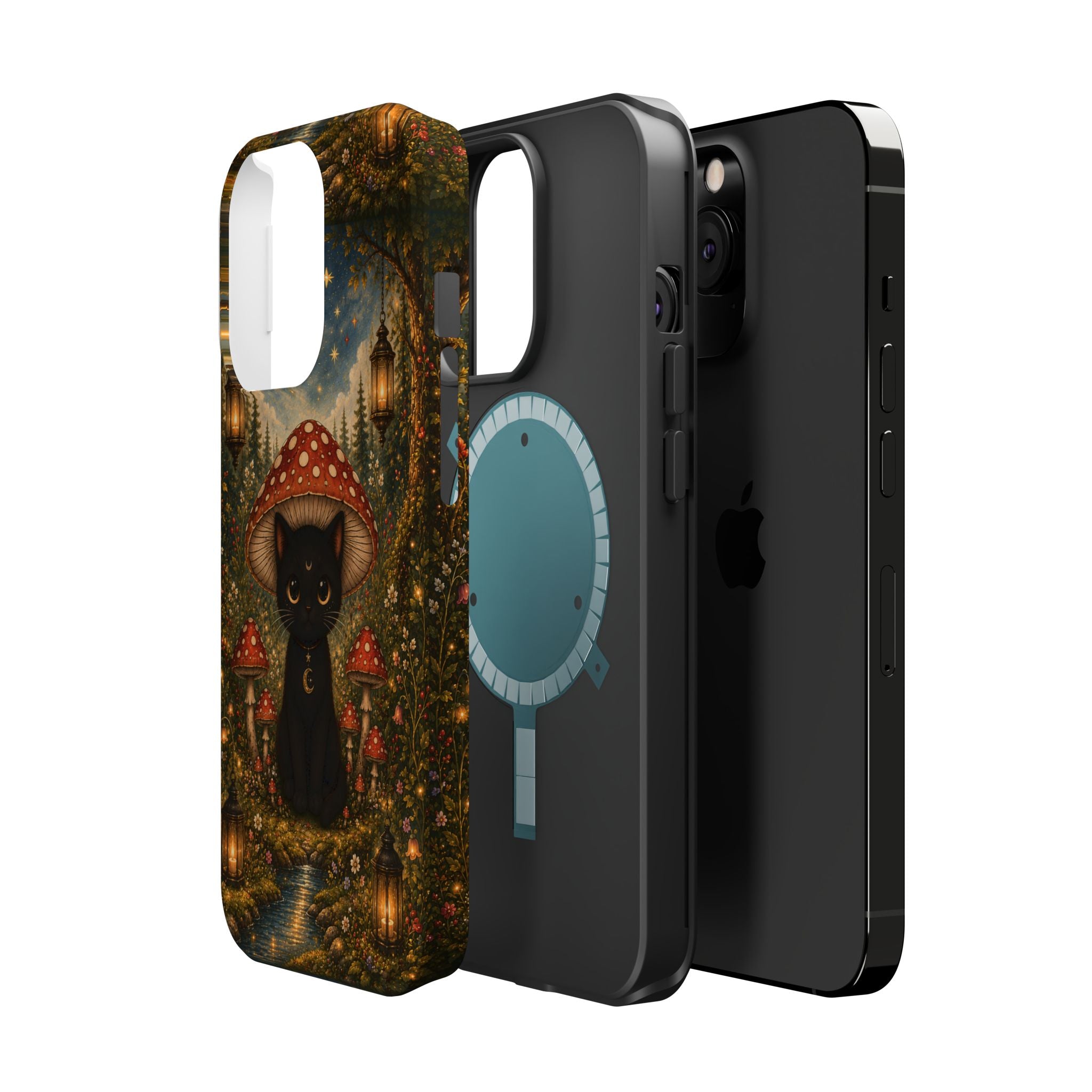 Black Cat & Mushroom Phone Case – Magical MagSafe-Compatible Cover