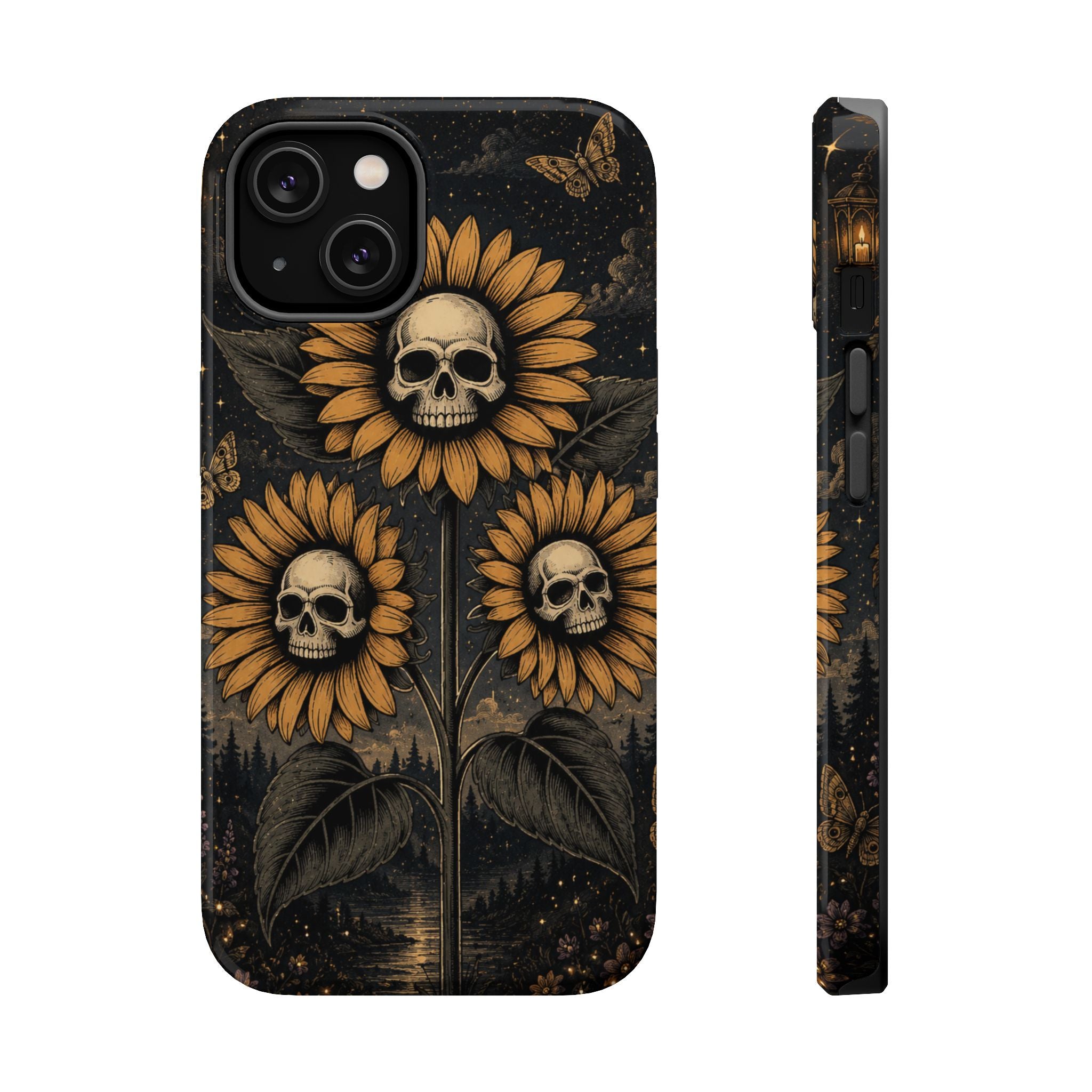Skull Sunflowers Phone Case – Dark Floral MagSafe-Compatible Cover