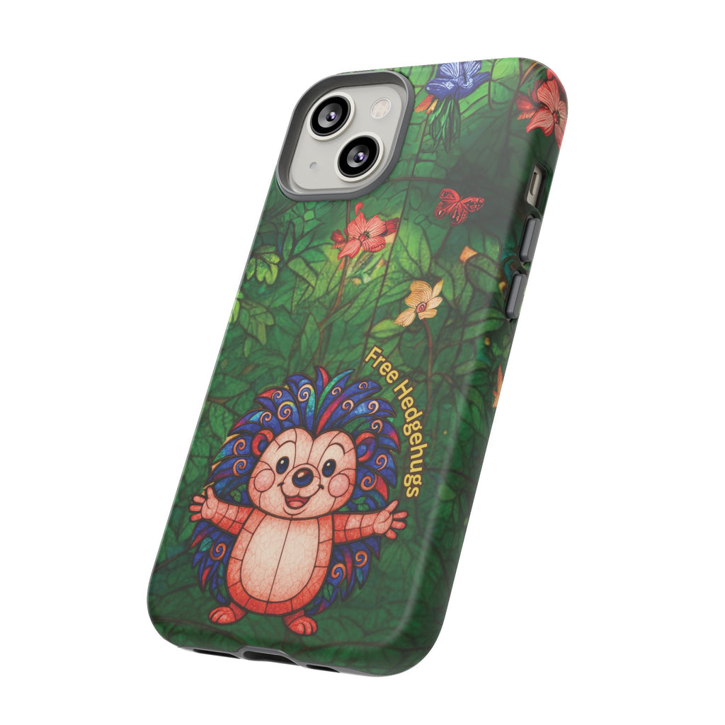 Stained Glass Hedgehog Phone Case – "Free Hedgehugs" Floral Design