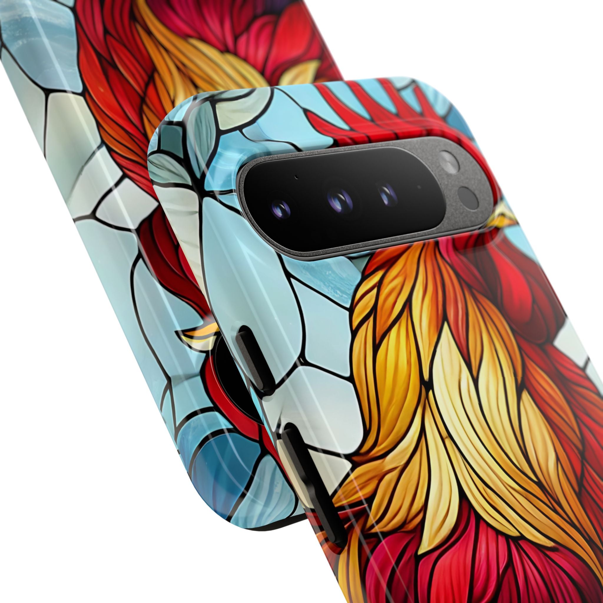Rooster Faux Stained Glass Phone Case – 3D Full-Wrap Protective Cover with TPU Liner