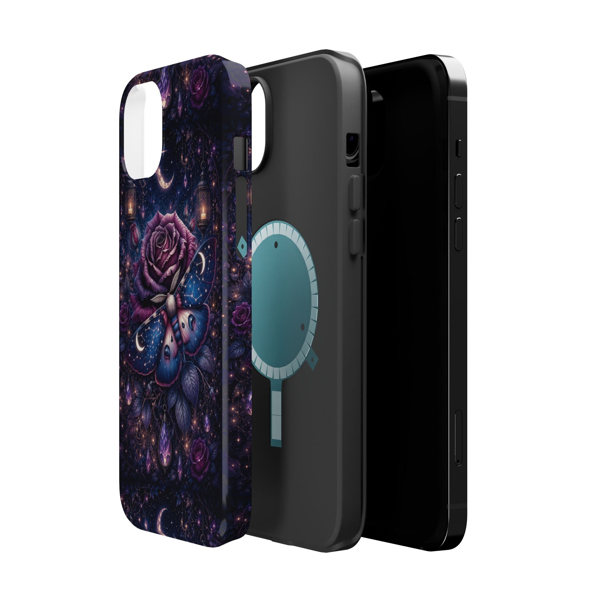 Mystical Rose & Moth Phone Case – Floral MagSafe-Compatible Cover