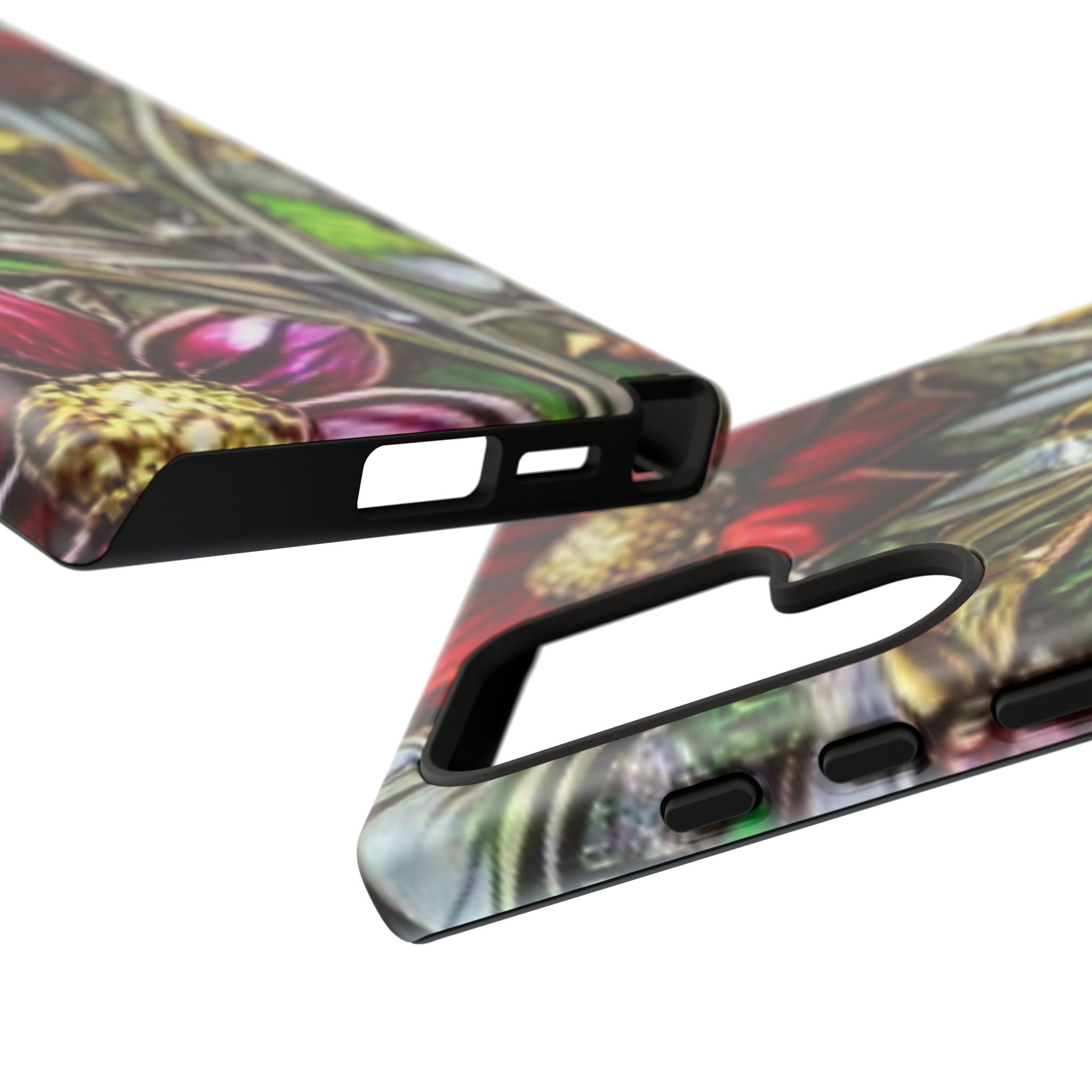 Floral Stained Glass Phone Case – Metallic Red & Purple Flower Design
