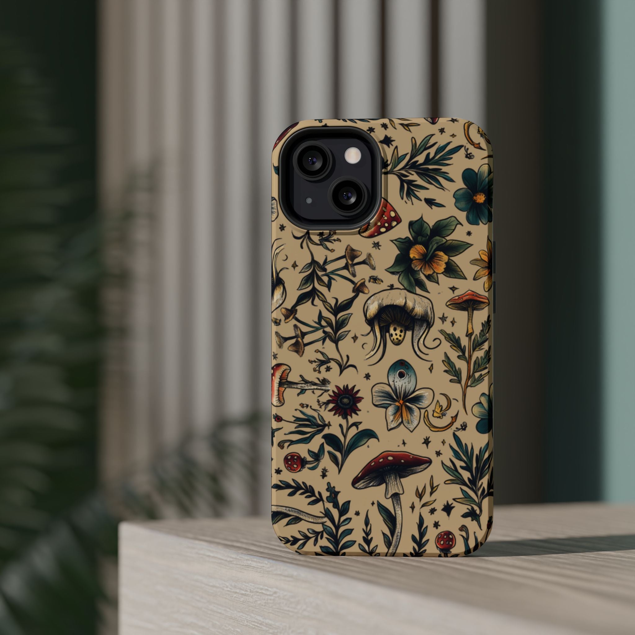 Vintage Botanical Mushroom Phone Case – MagSafe-Compatible Cover