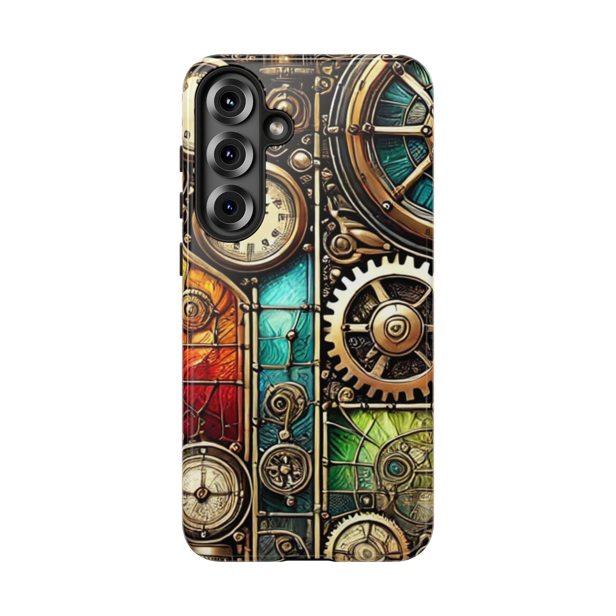 Steampunk Meets Stained Glass Android Case, Artistic Gear Design