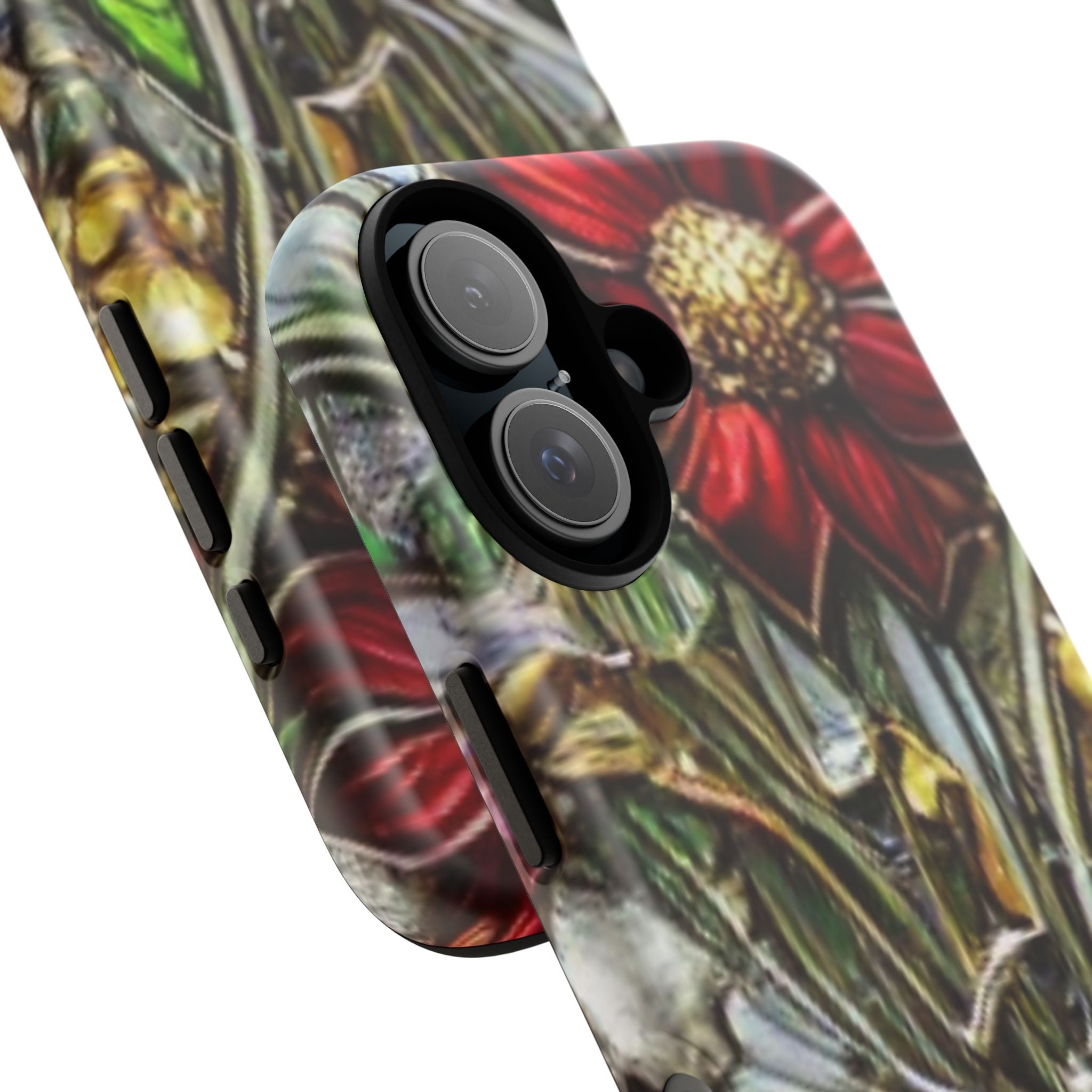 Floral Stained Glass Phone Case – Metallic Red & Purple Flower Design