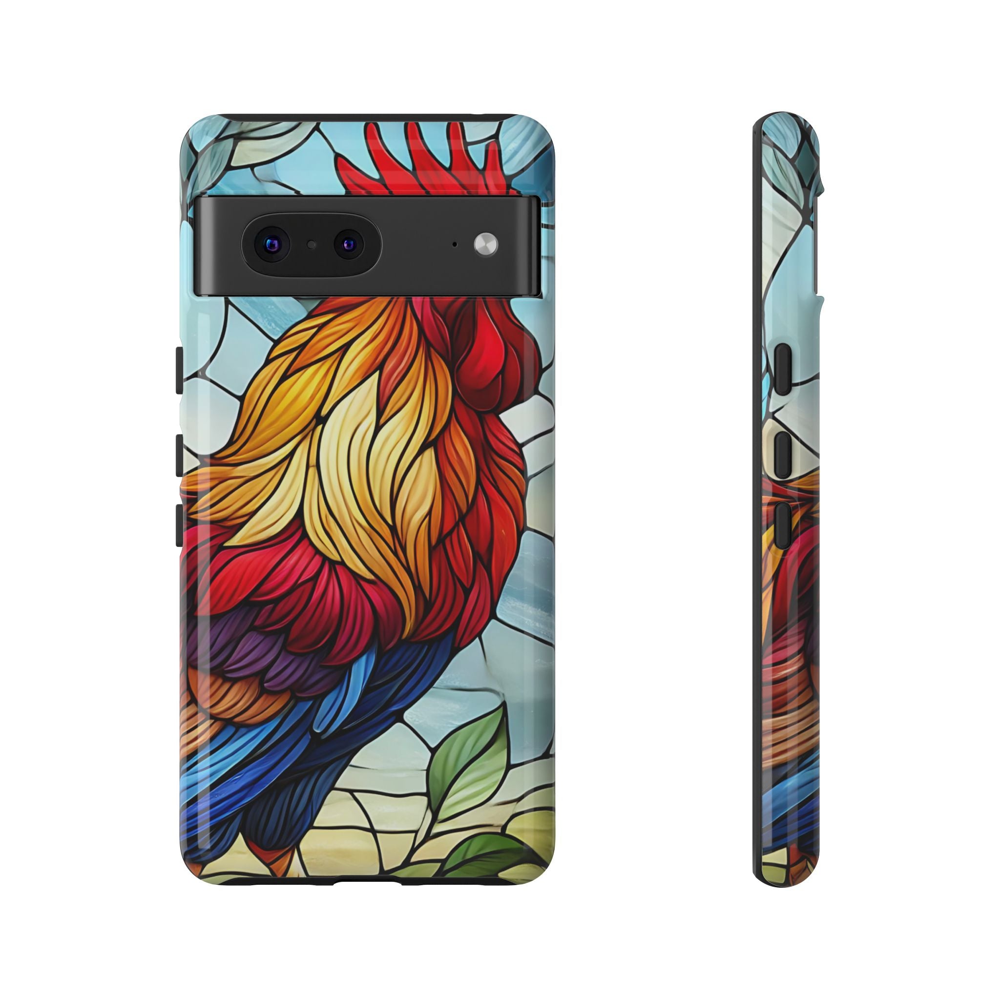 Rooster Faux Stained Glass Phone Case – 3D Full-Wrap Protective Cover with TPU Liner