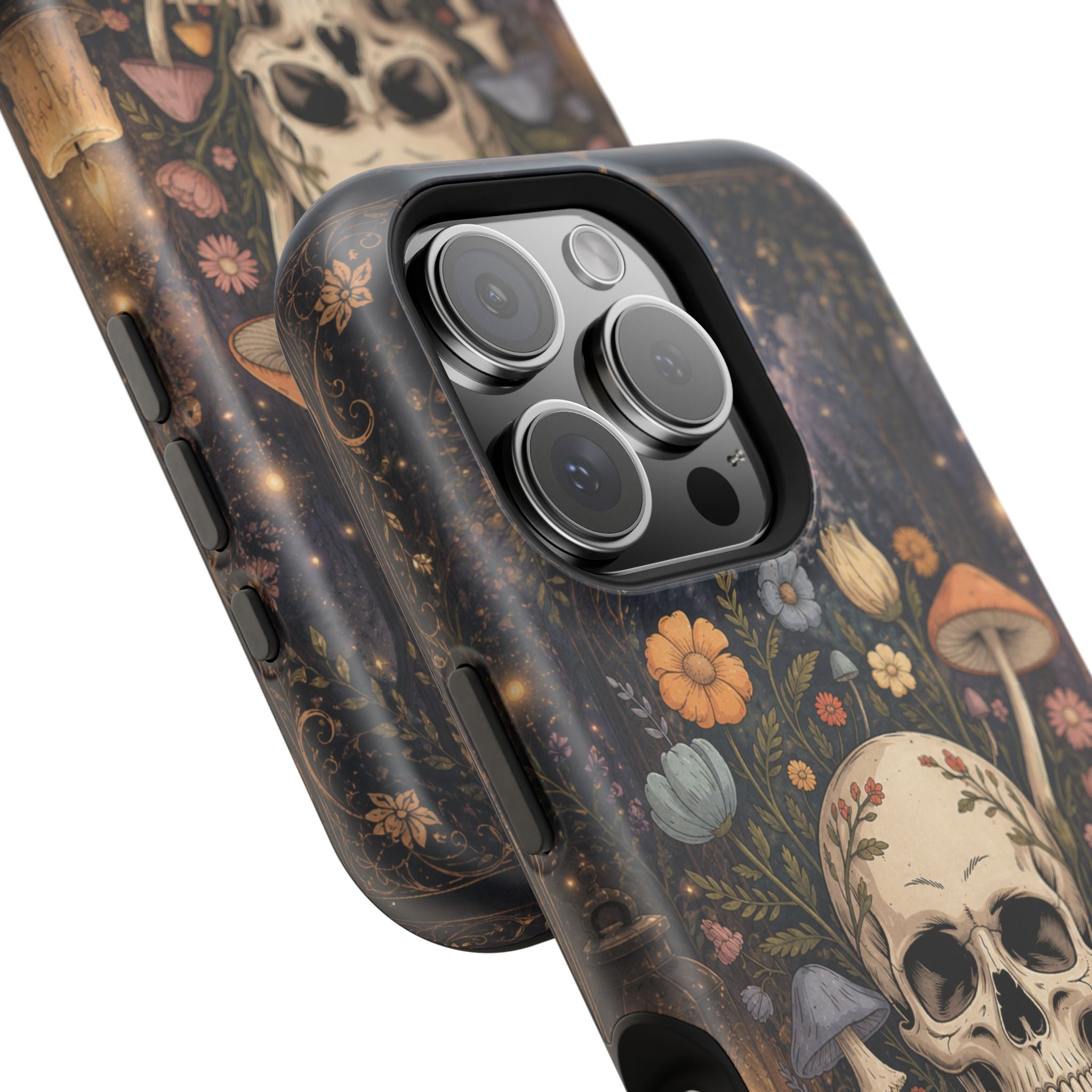 Skull & Mushroom Phone Case – Gothic MagSafe-Compatible Impact-Resistant Case
