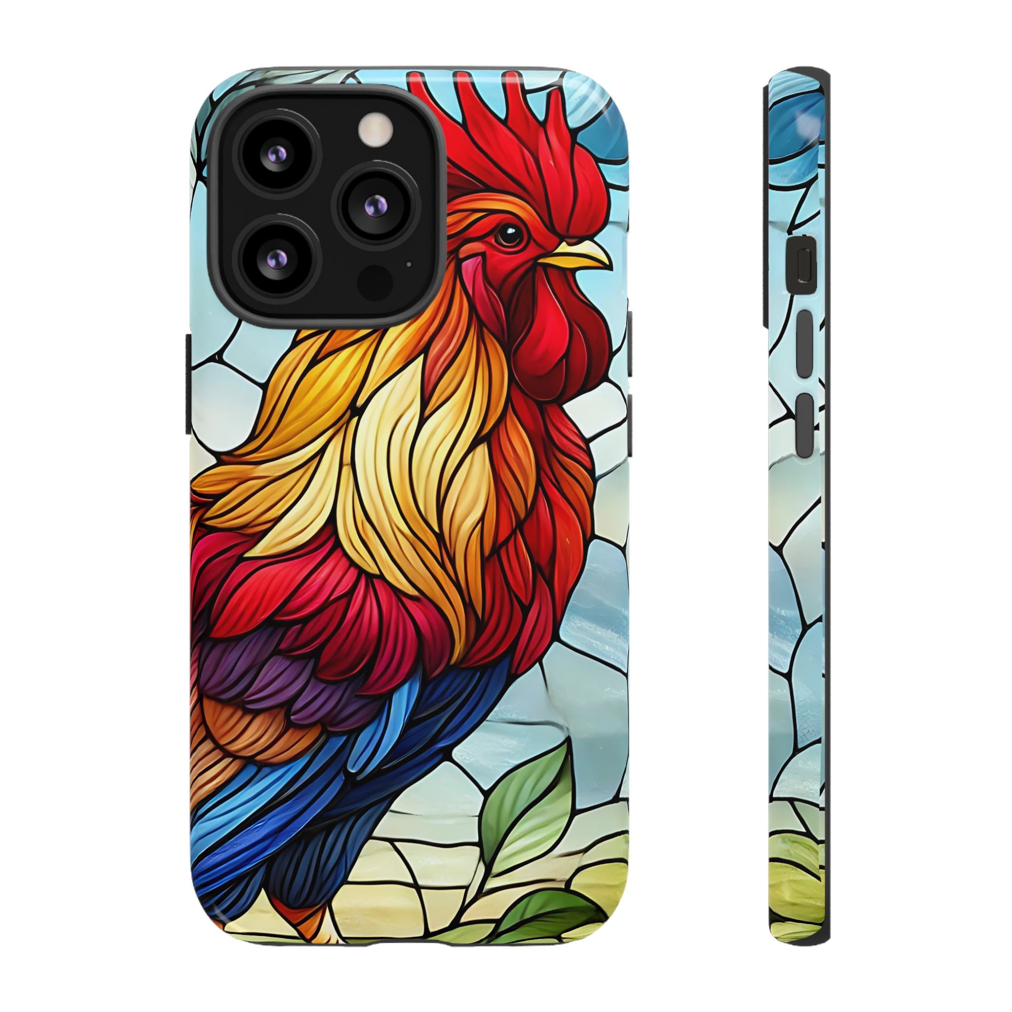 Colorful Stained Glass Rooster Android Case, Tough Protective Phone Cover, Farmhouse Decor Protective Phone Case, Unique Chicken Design