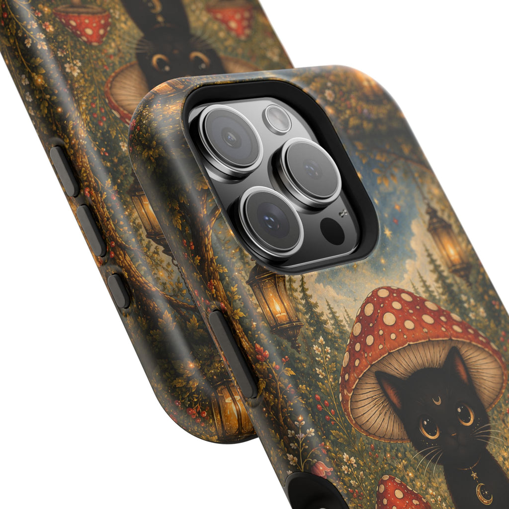 Black Cat & Mushroom Phone Case – Magical MagSafe-Compatible Cover