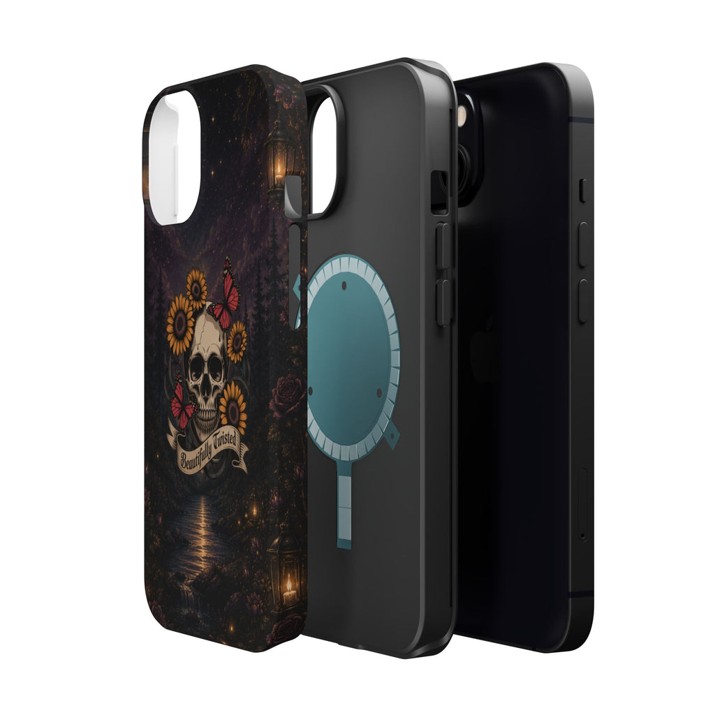 Skull, Sunflowers & Butterflies Phone Case – "Beautifully Twisted" MagSafe Cover