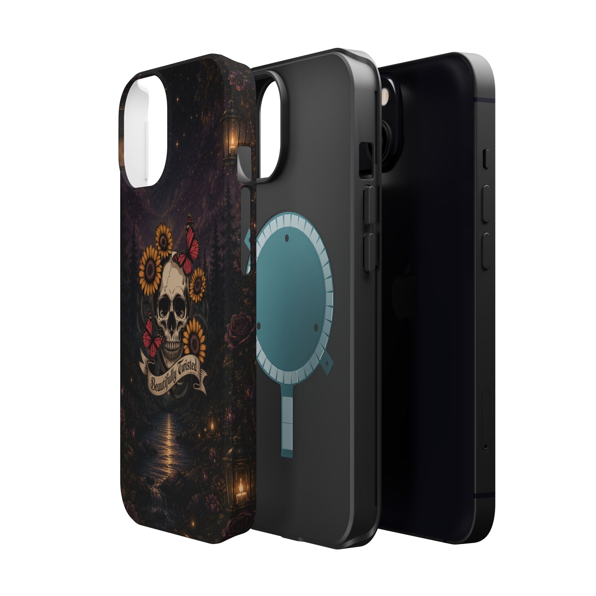 Skull, Sunflowers & Butterflies Phone Case – "Beautifully Twisted" MagSafe Cover