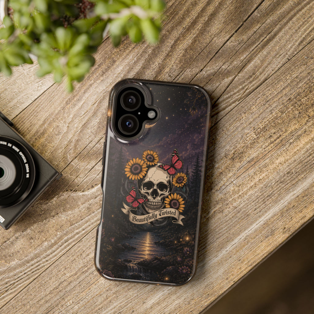 Skull, Sunflowers & Butterflies Phone Case – "Beautifully Twisted" MagSafe Cover