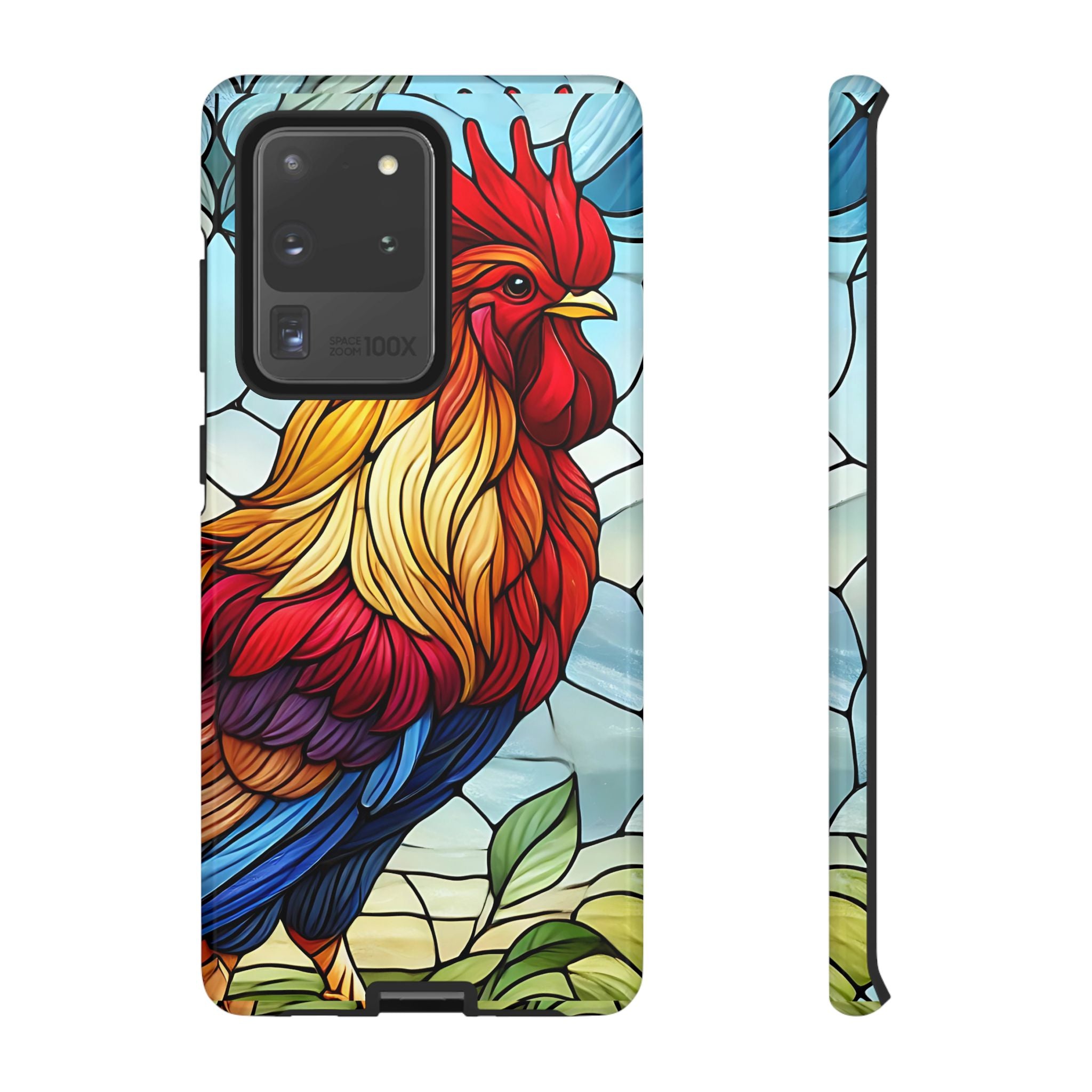Colorful Stained Glass Rooster Android Case, Tough Protective Phone Cover, Farmhouse Decor Protective Phone Case, Unique Chicken Design