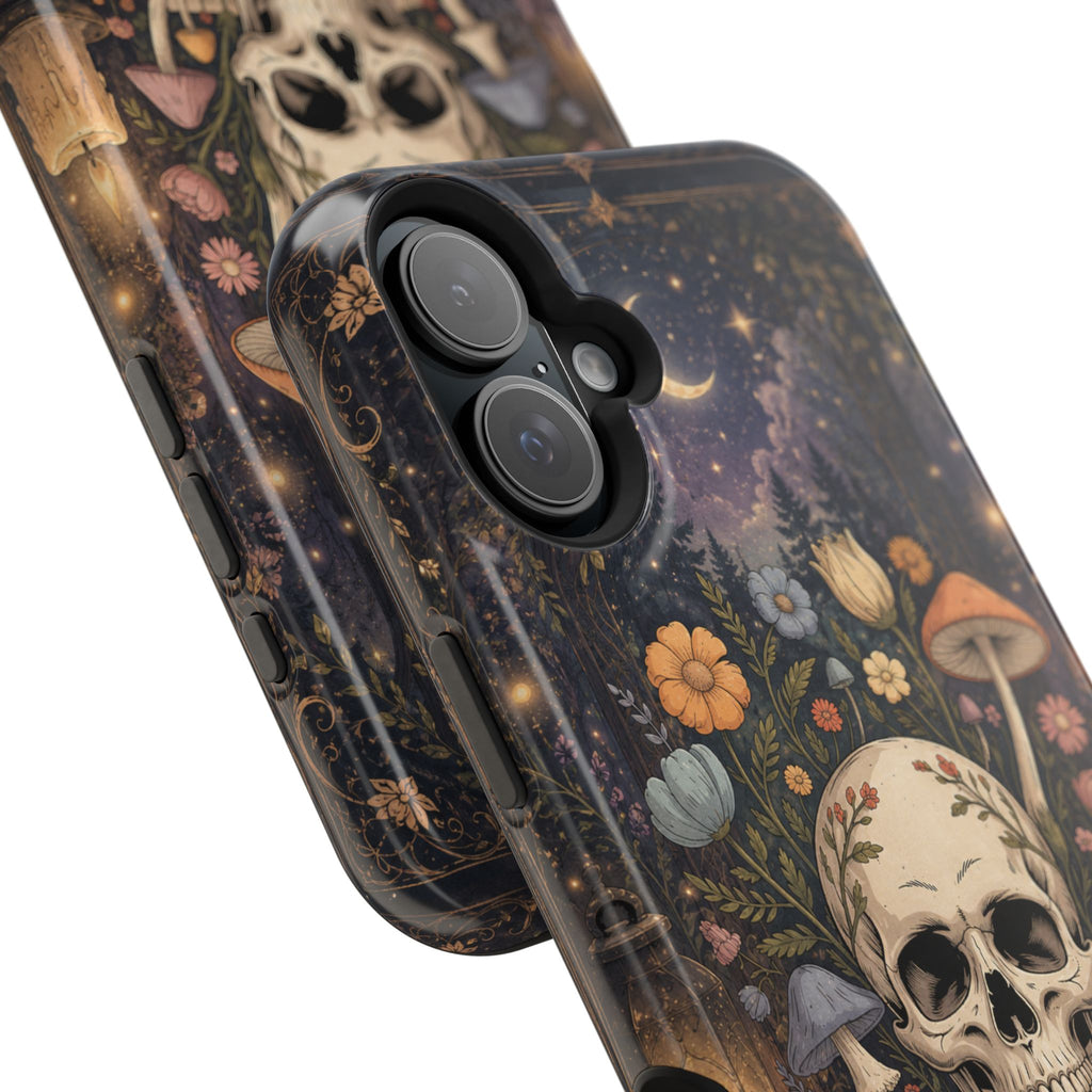 Skull & Mushroom Phone Case – Gothic MagSafe-Compatible Impact-Resistant Case