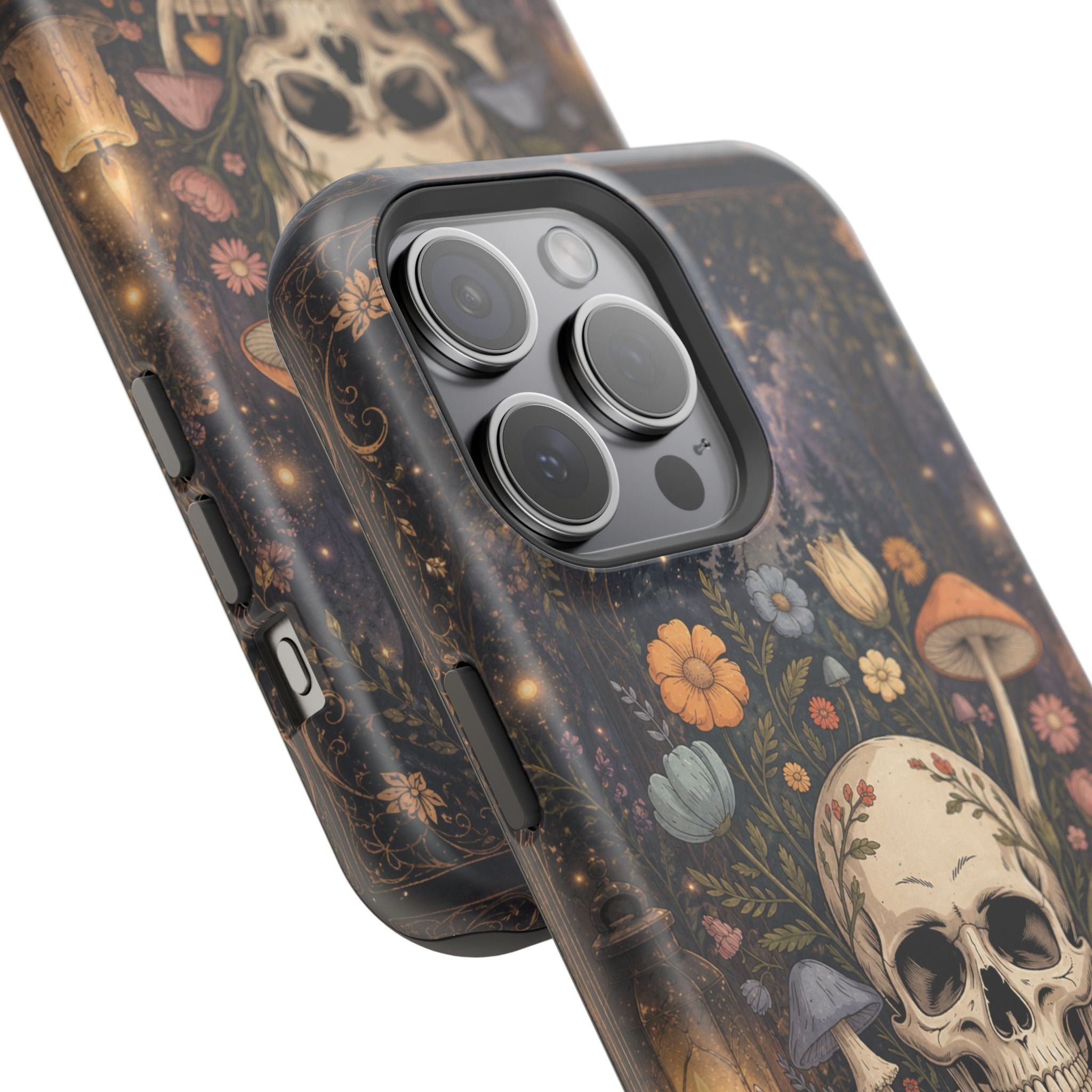 Skull & Mushroom Phone Case – Gothic MagSafe-Compatible Impact-Resistant Case