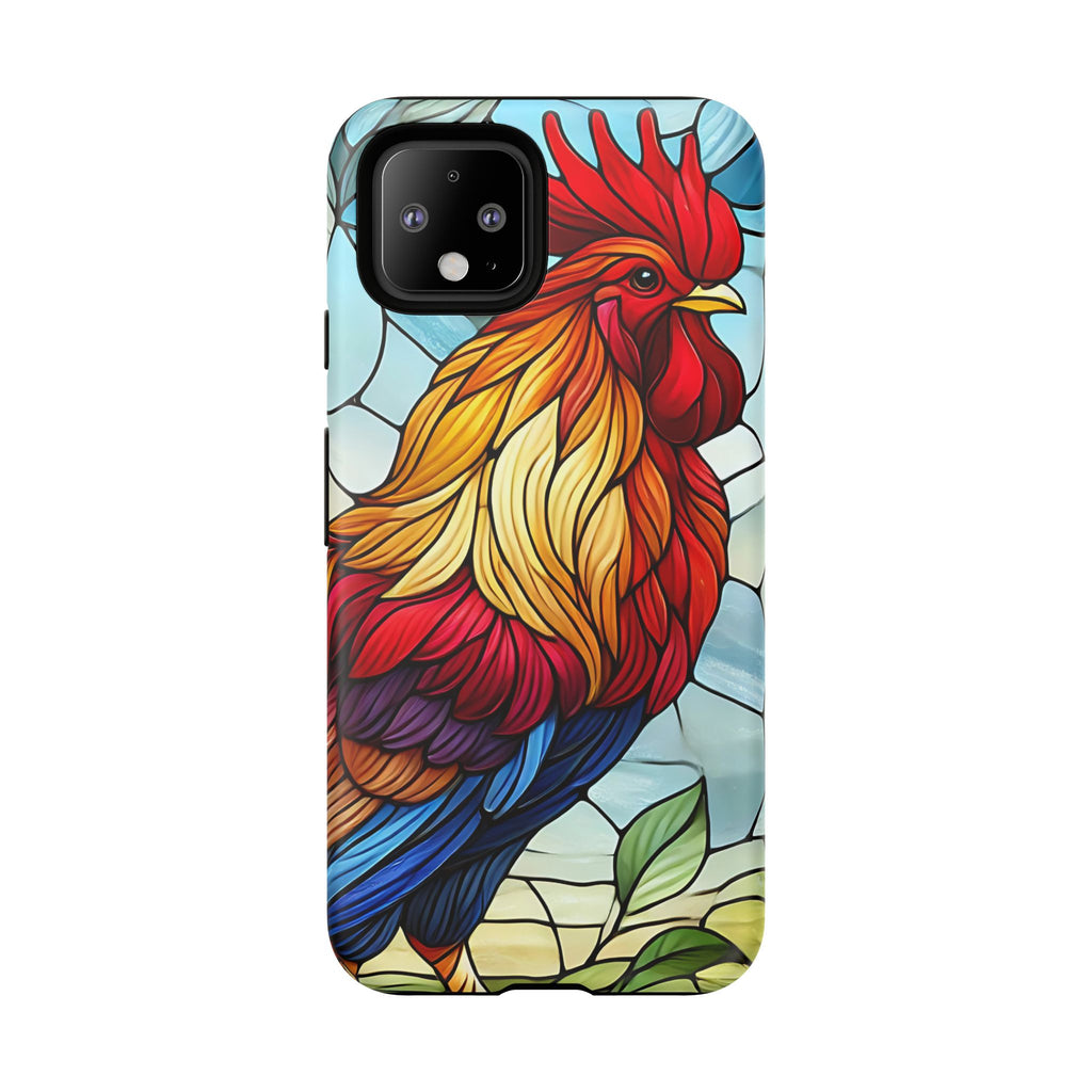 Rooster Faux Stained Glass Phone Case – 3D Full-Wrap Protective Cover with TPU Liner