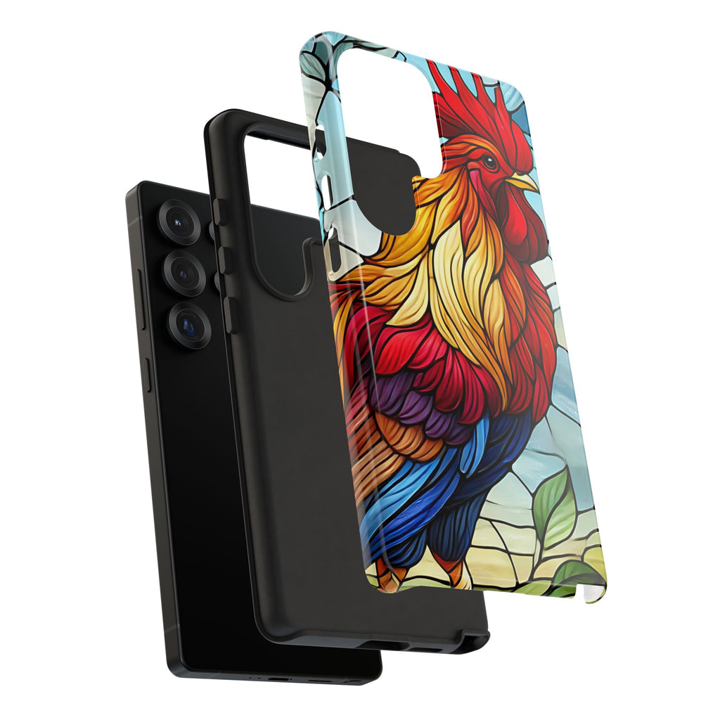 Rooster Faux Stained Glass Phone Case – 3D Full-Wrap Protective Cover with TPU Liner