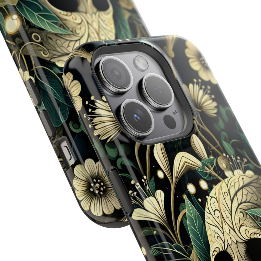 Floral Skull Phone Case – Botanical Gothic MagSafe-Compatible Cover