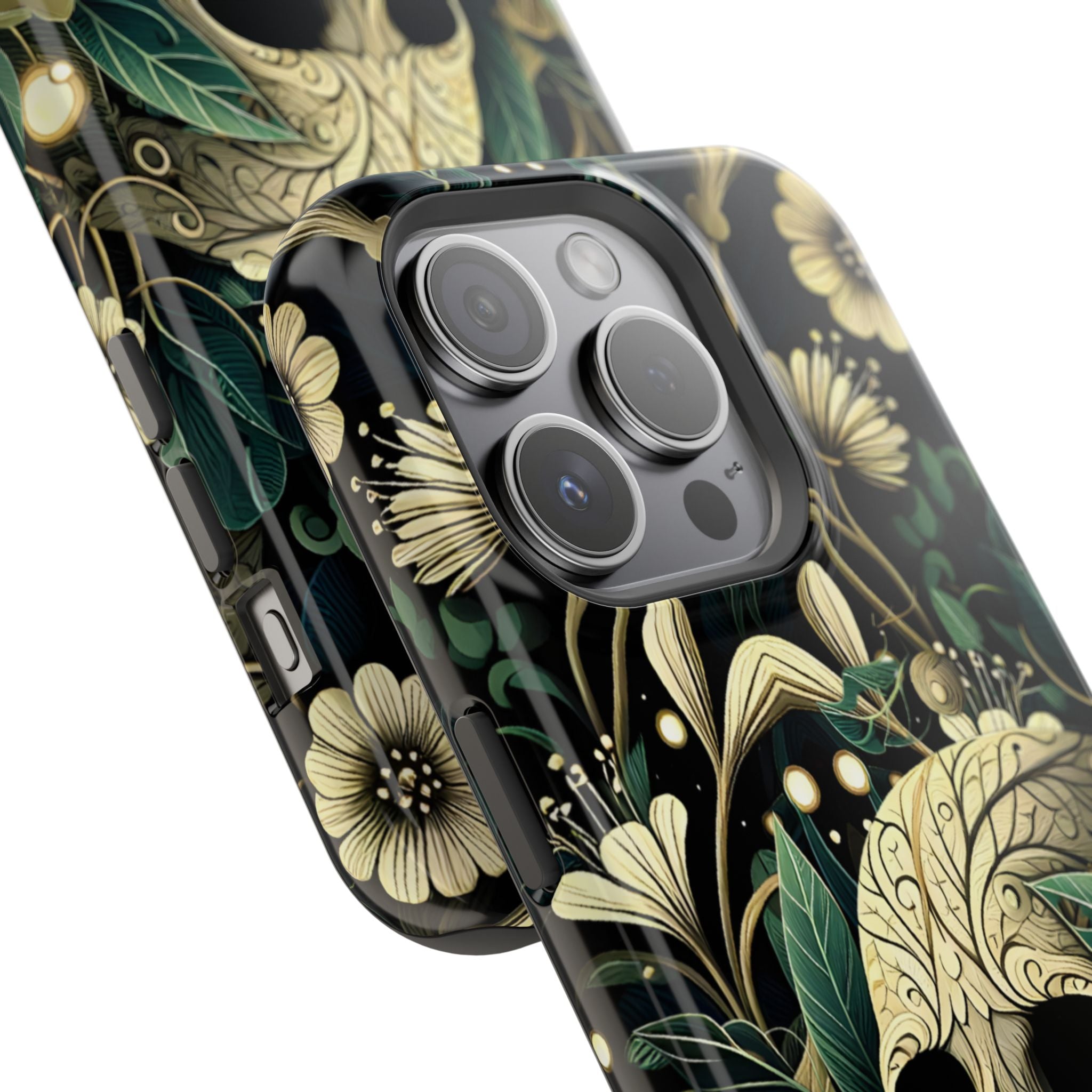 Floral Skull Phone Case – Botanical Gothic MagSafe-Compatible Cover