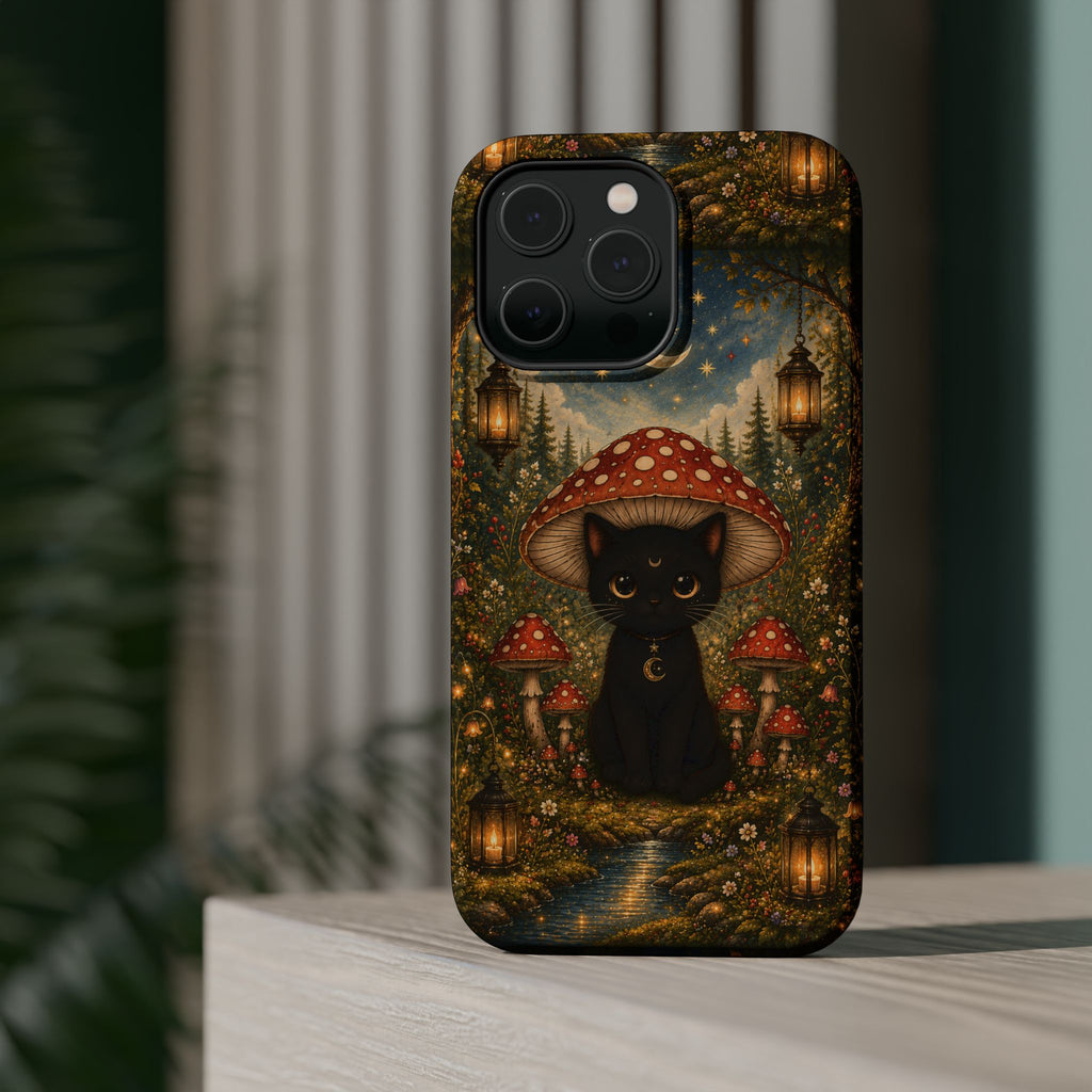 Black Cat & Mushroom Phone Case – Magical MagSafe-Compatible Cover