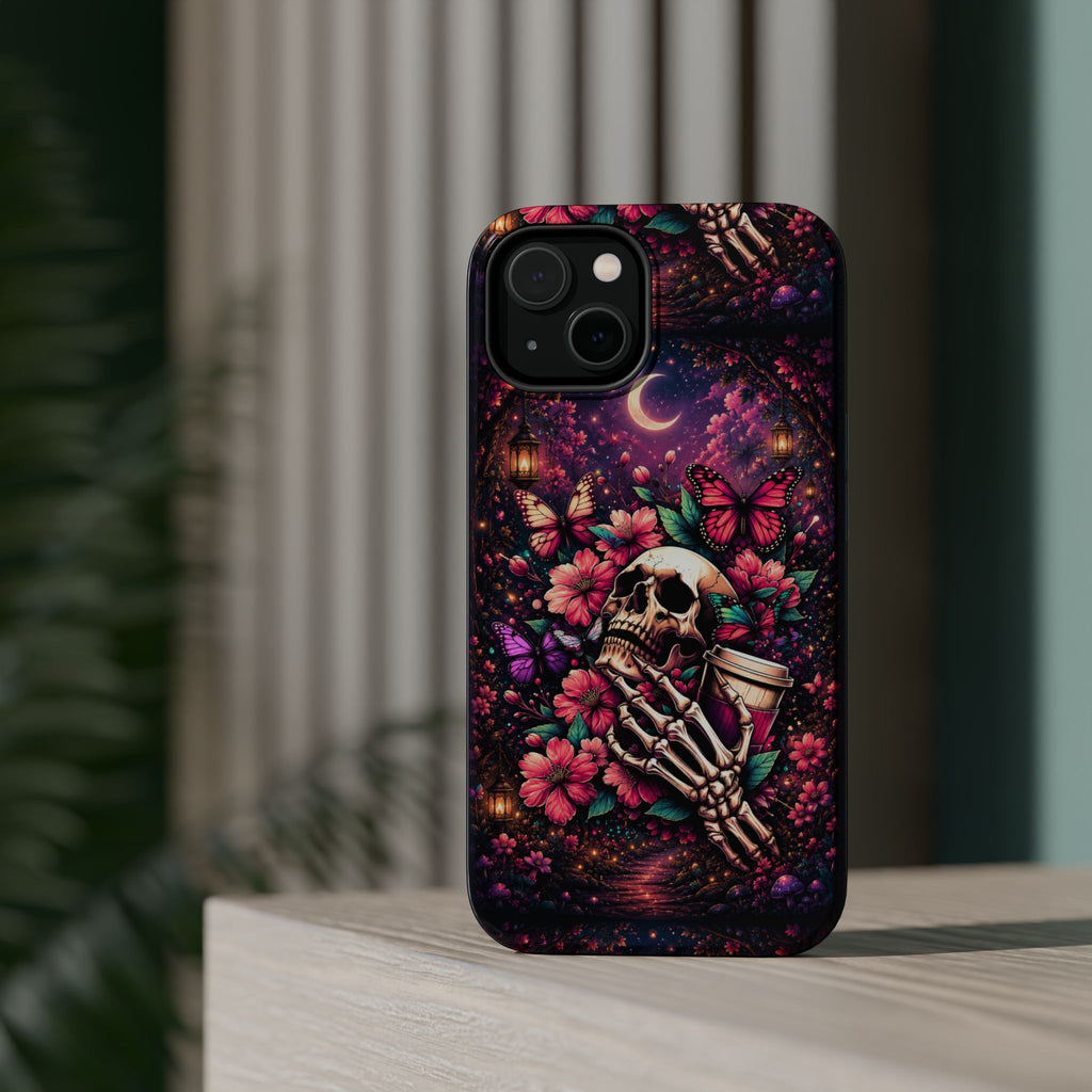 Skull & Butterflies Phone Case – Gothic Floral MagSafe-Compatible Case