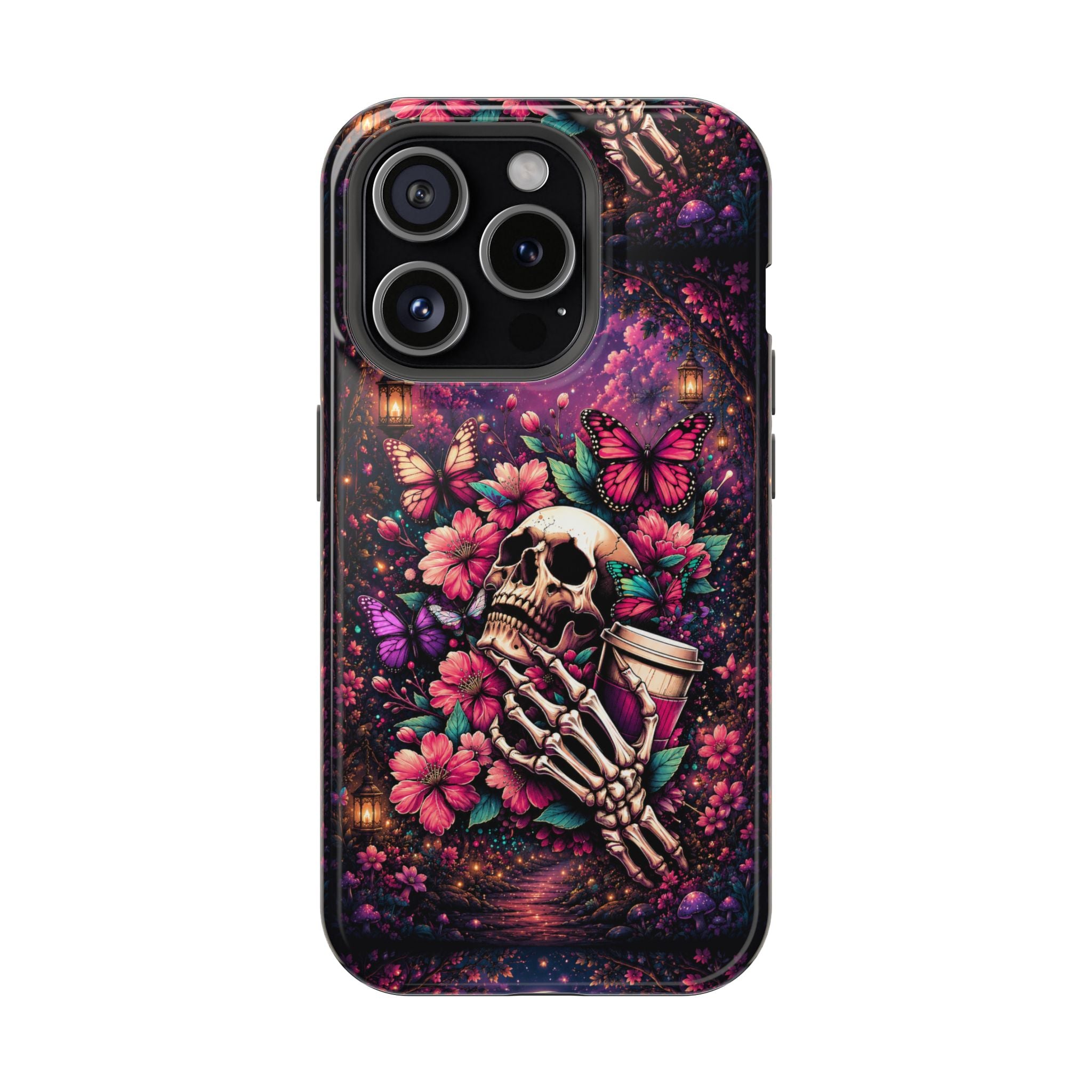 Skull & Butterflies Phone Case – Gothic Floral MagSafe-Compatible Case